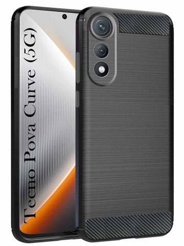 For Tecno Pova Curve Back Cover Case ( Hybrid Armor Case | Carbon Fiber Shockproof | Soft and Flexible | Black )