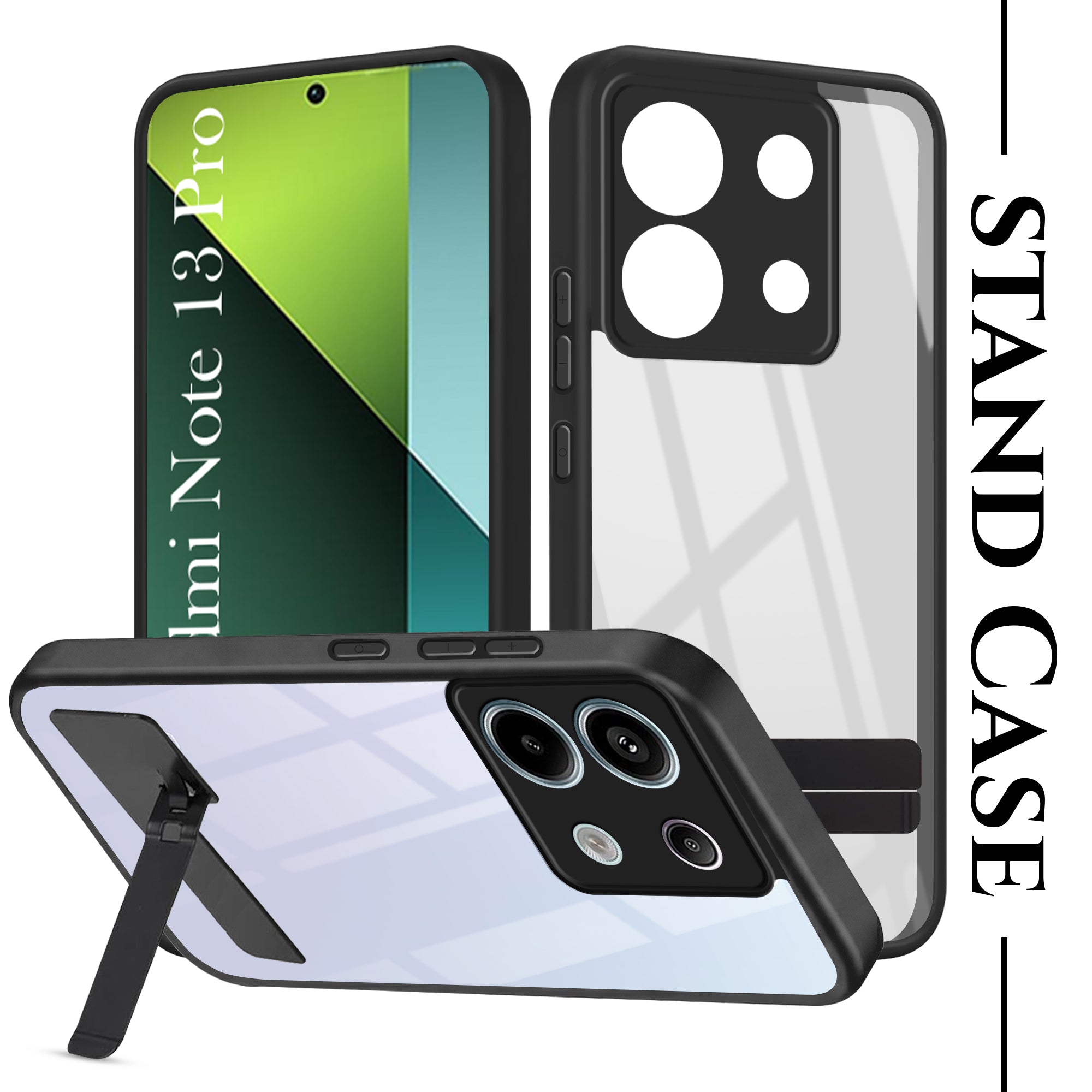For Redmi Note 13 Pro Back Cover Case (Built-in Stand | Lifetime Anti Yellow | Kickstand Shockproof | Camera Protection | MagSafe Compatible)