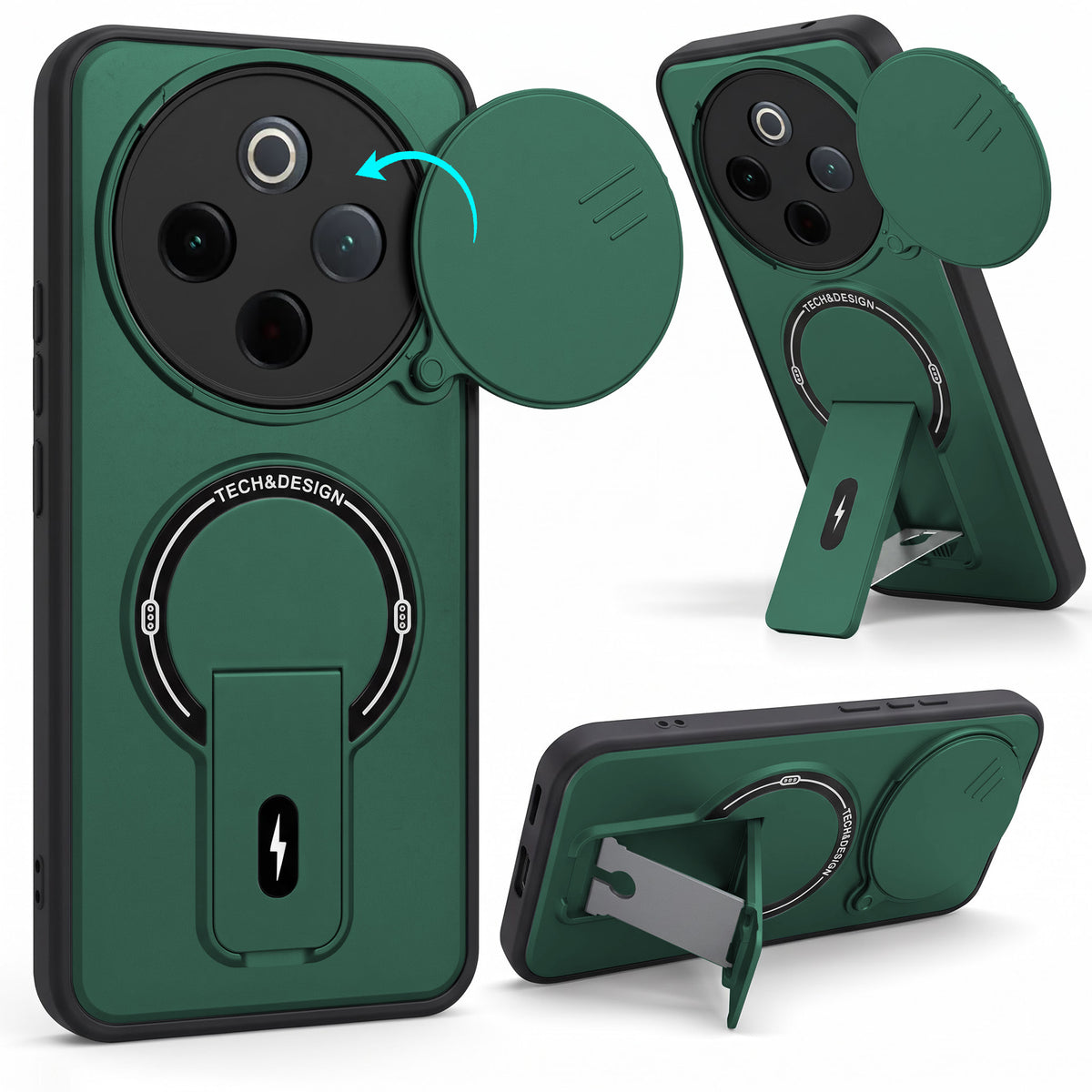 For Vivo T4 Back Case Cover Metallic (Hybrid Armor Kickstand | Sliding Shutter Camera Protection | MagSafe Compatible)