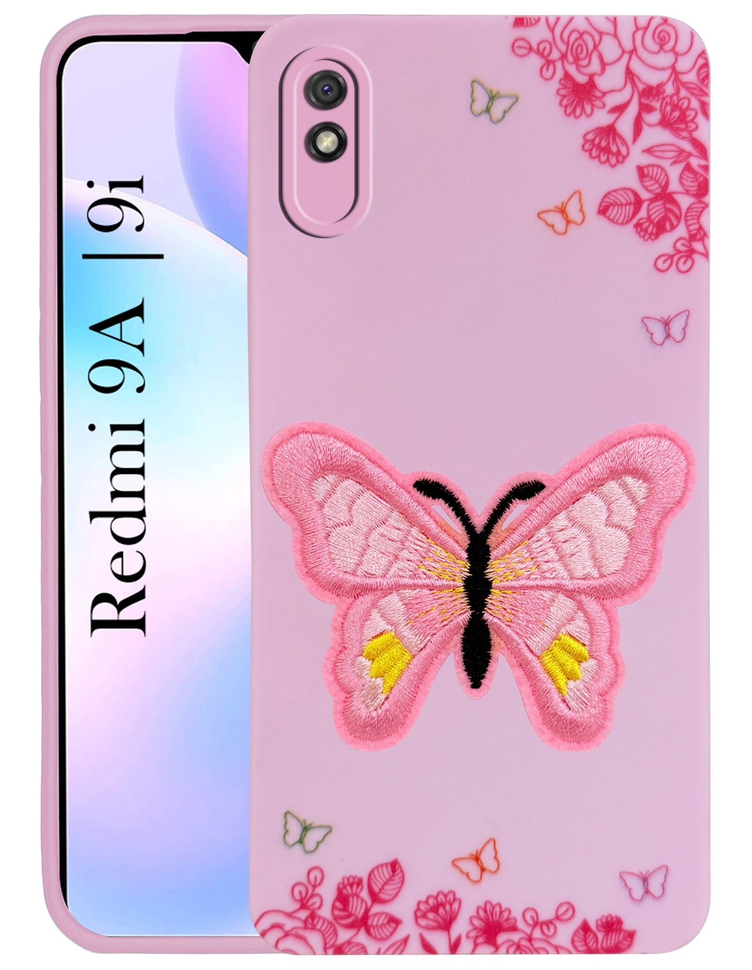 For Xiaomi Mi Redmi 9A | Redmi 9i Back Cover Case (Soft Butterfly Embroidery | Women Teen Girls | Camera Protection| Matte Silicone)