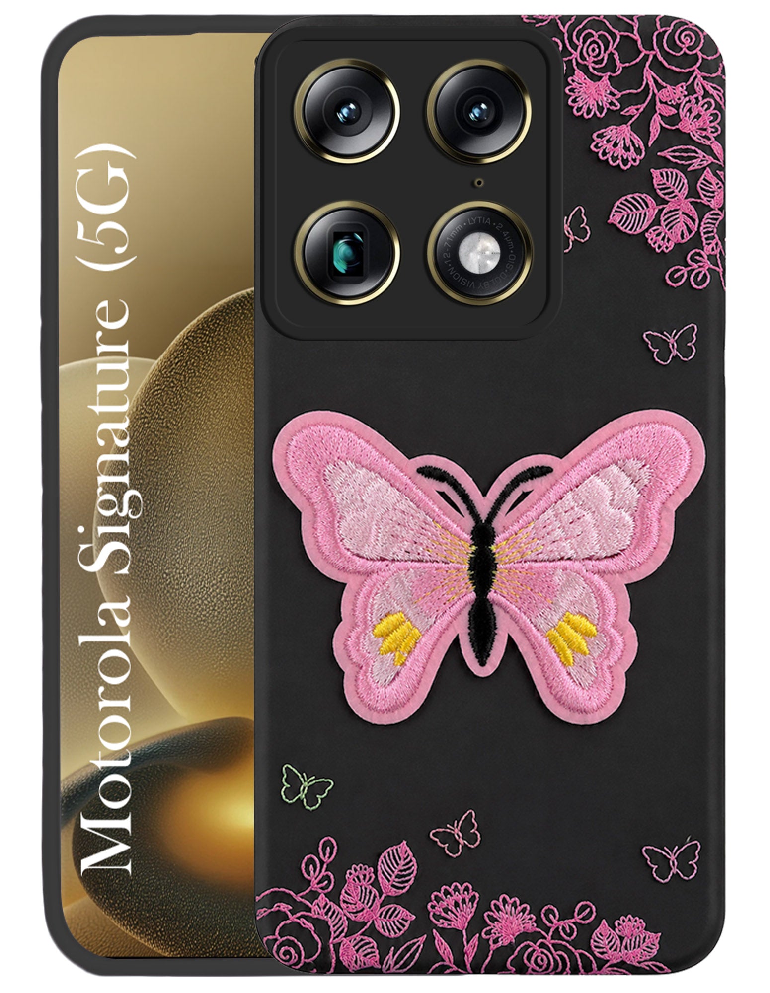 For Motorola Moto Signature 5G Back Cover Case (Soft Butterfly Embroidery | Women Teen Girls | Camera Protection| Matte Silicone)