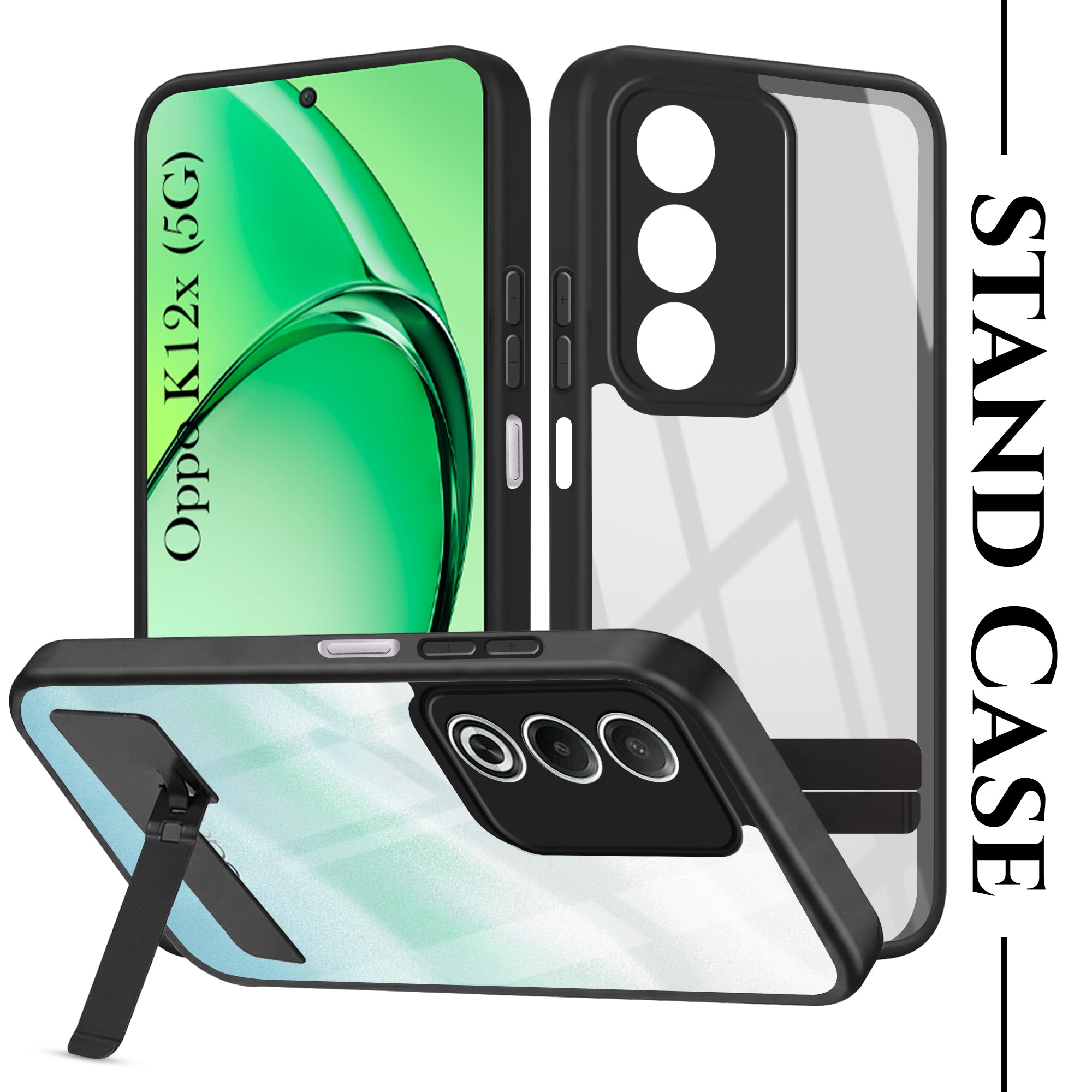 For Oppo K12x 5G Back Cover Case (Built-in Stand | Lifetime Anti Yellow | Kickstand Shockproof | Camera Protection | MagSafe Compatible)