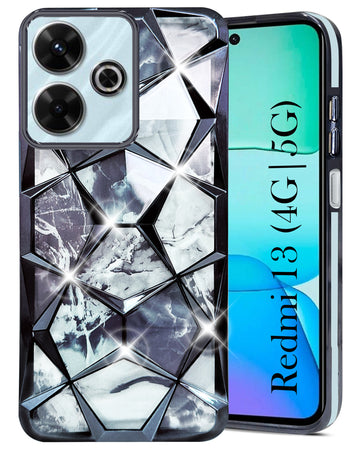 For Xiaomi Mi Redmi 13 4G | 5G Back Cover Case ( Dual Design Glitter Sparkle and Detachable Diamond Print Case | Soft and Flexible)