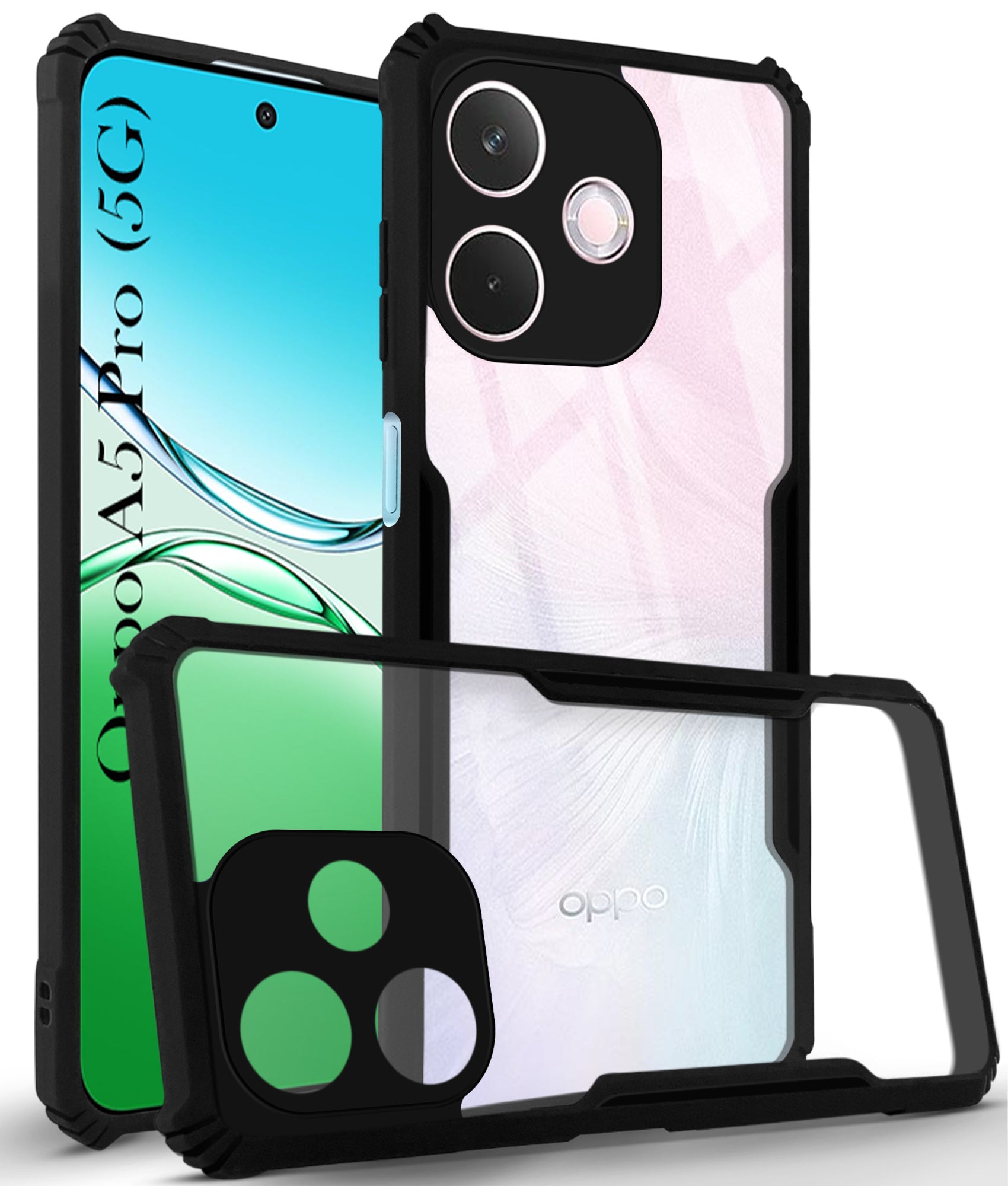 For Oppo A5 Pro Back Cover Case (Shockproof with Polycarbonate Clear Panel | Professional Black)