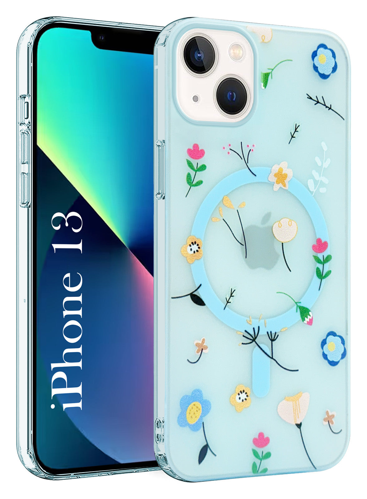 For Apple iPhone 13 Back Cover Case (Cute Floral Design | Flower Print for Girls | MagSafe Compatible Wireless Charging)