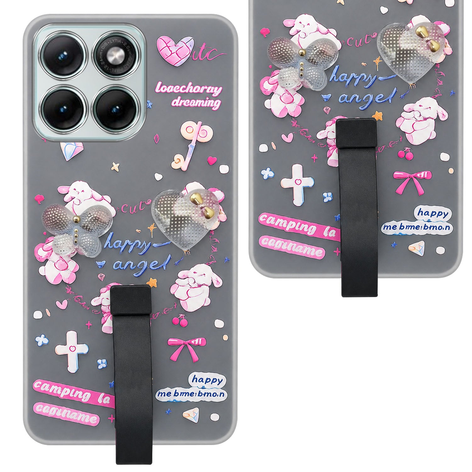 For Motorola Moto Edge 70 Fusion Back Cover Case (3D Cute Heart Strap Holder | Camera Protection | Designer Girls Print)
