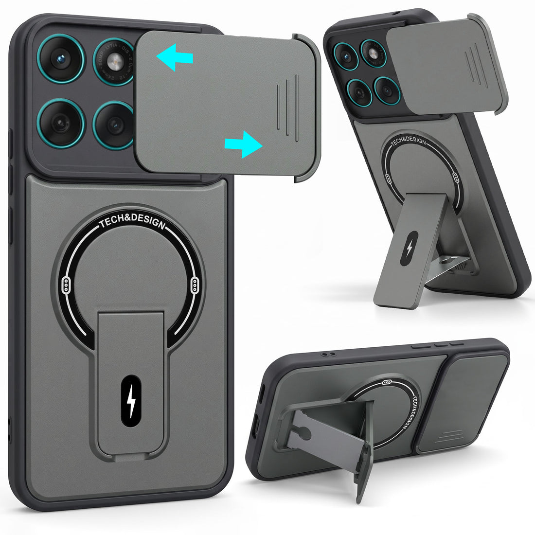For Motorola Moto Edge 60 Fusion Back Case Cover Metallic (Hybrid Armor Kickstand | Sliding Shutter Camera Protection | MagSafe Compatible)