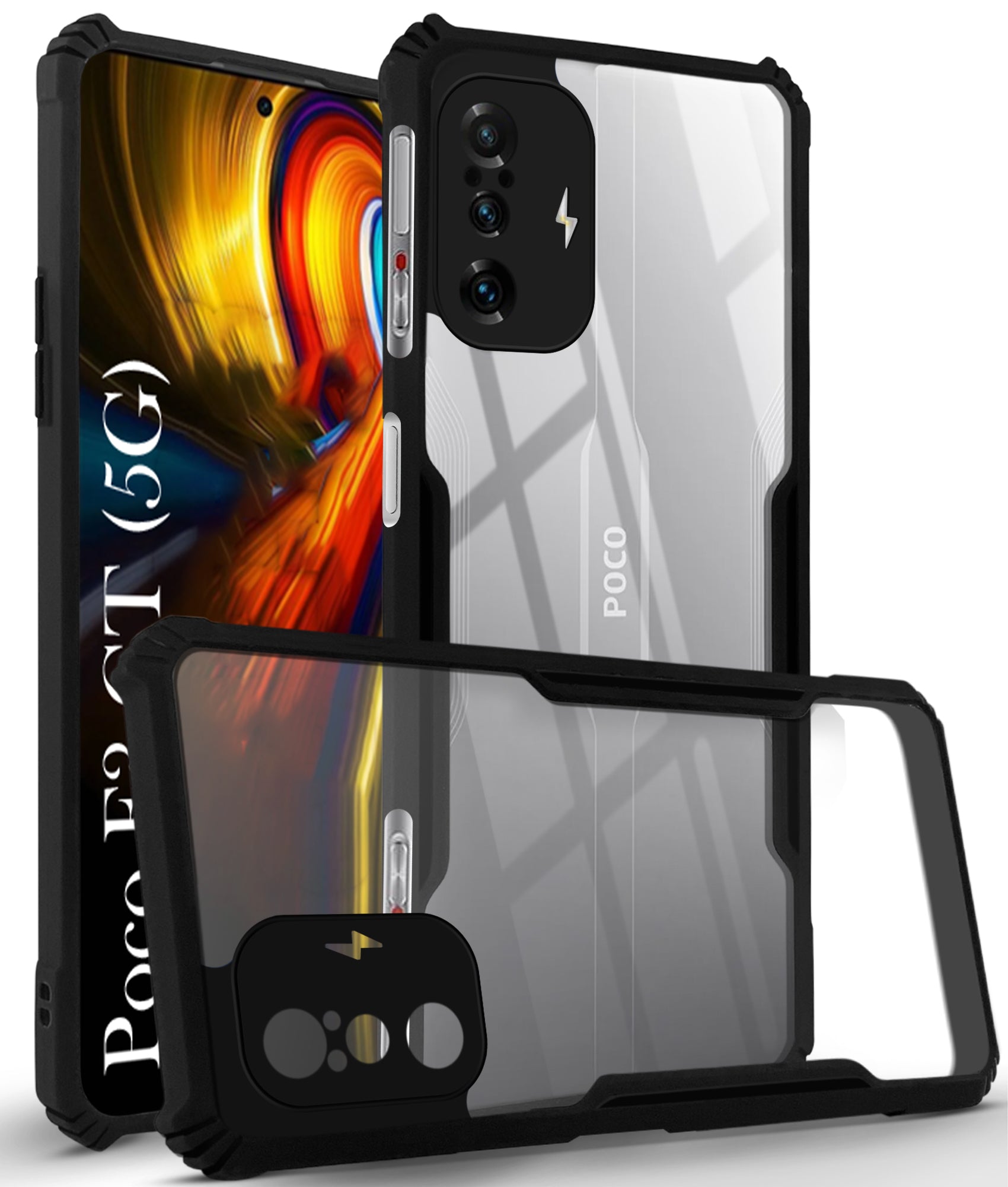 For Poco F3 GT Back Cover Case ( Shockproof with Polycarbonate Clear Panel | Professional Black)