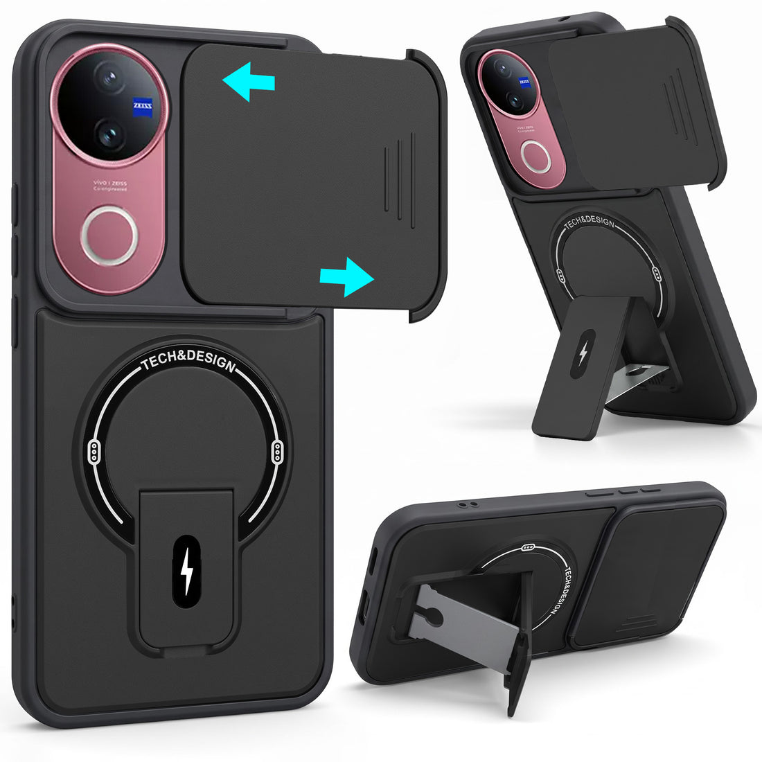 For Vivo V50 | Vivo V50e Back Case Cover Metallic (Hybrid Armor Kickstand | Sliding Shutter Camera Protection | MagSafe Compatible)