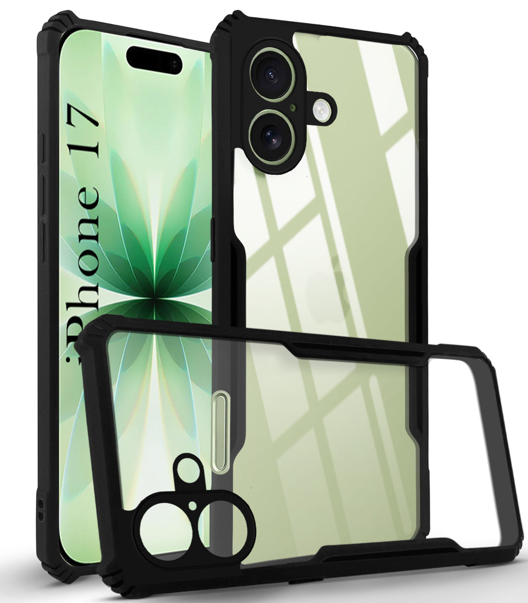 For Apple iPhone 17 Back Cover Case (Shockproof with Polycarbonate Clear Panel | Professional Black)
