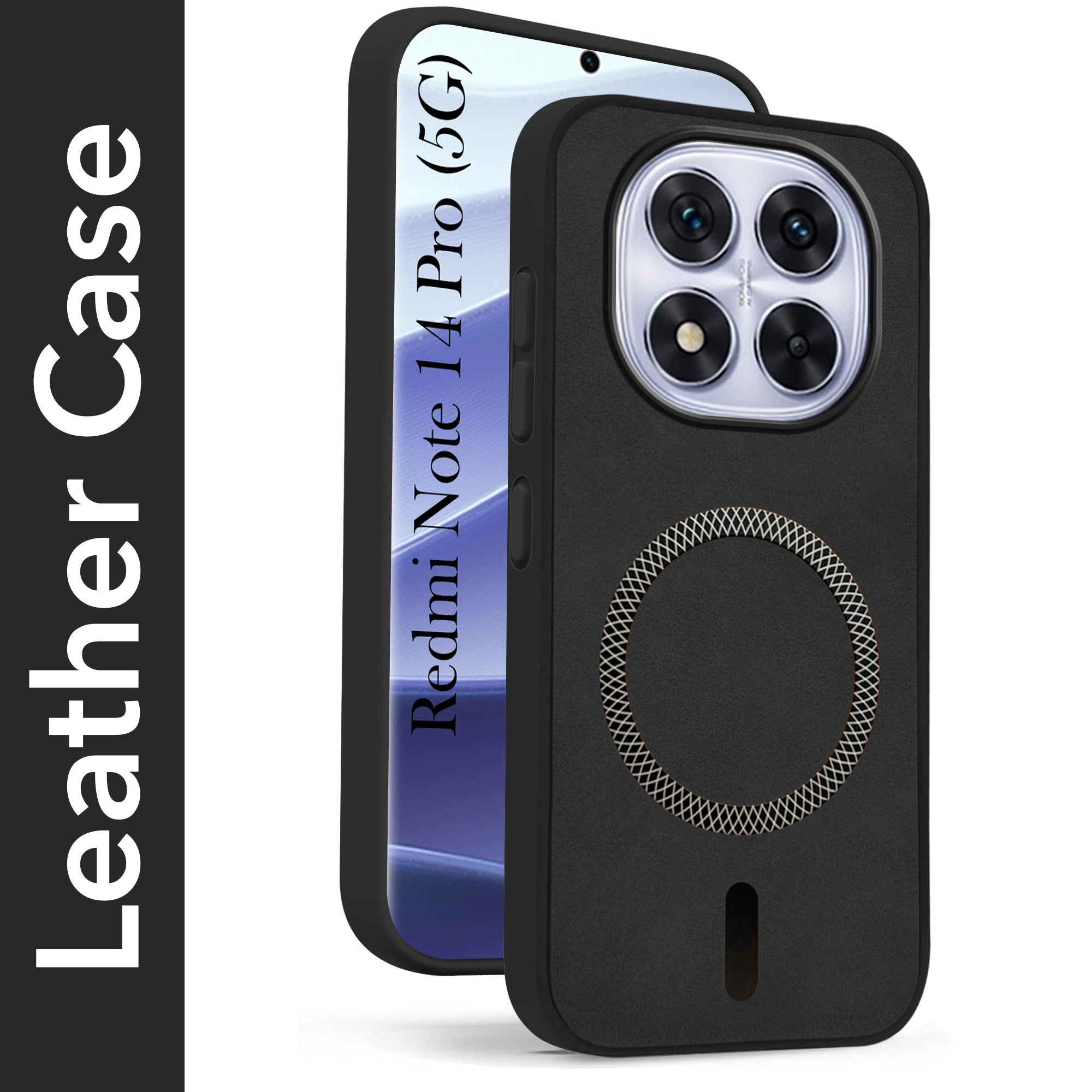 For Redmi Note 14 Pro Back Cover Case Leather Finish (MagSafe Compatible Wireless Charging | Soft Touch | Camera Bump Protection)
