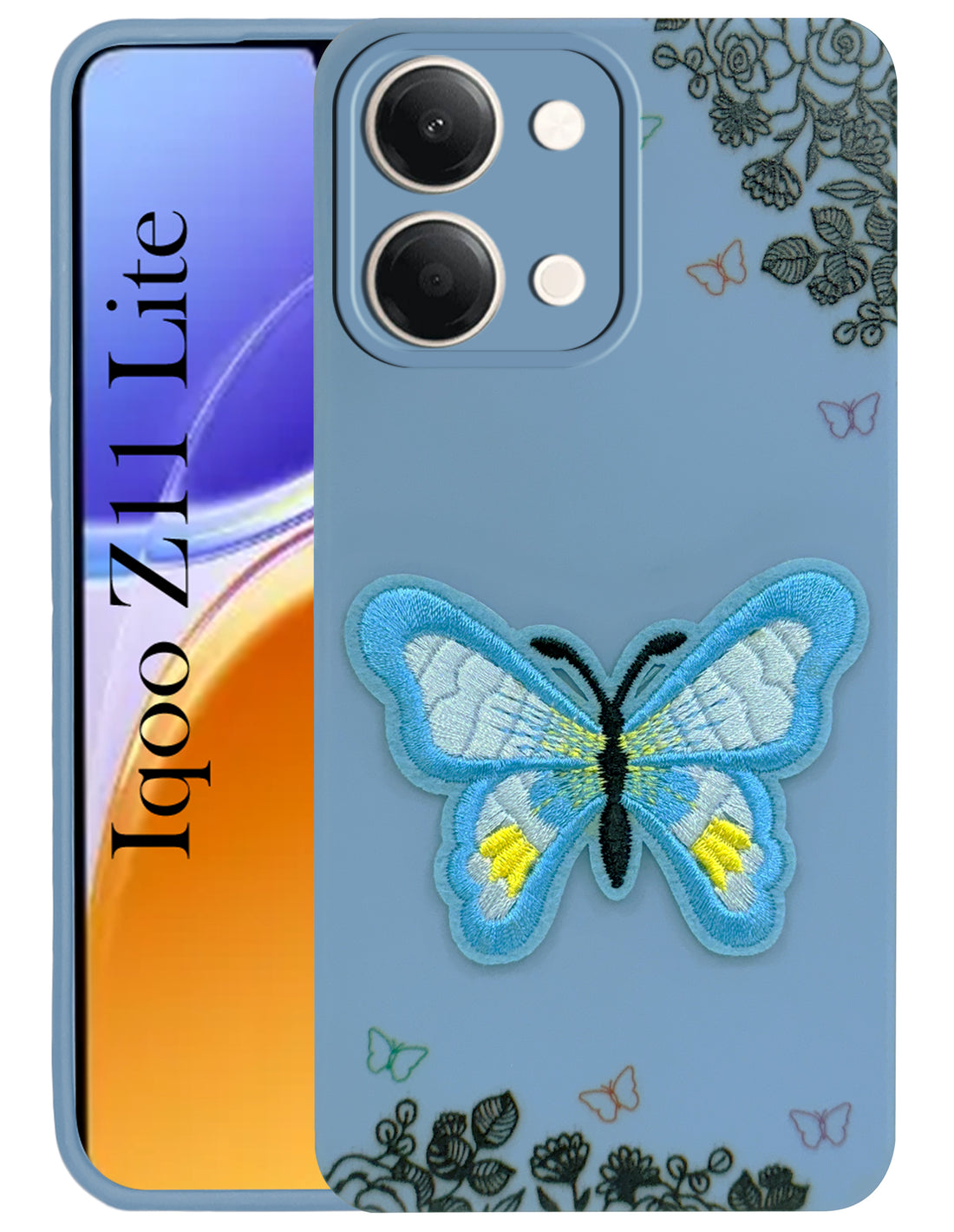 For Vivo iQOO Z11 Lite Back Cover Case (Soft Butterfly Embroidery | Women Teen Girls | Camera Protection| Matte Silicone)