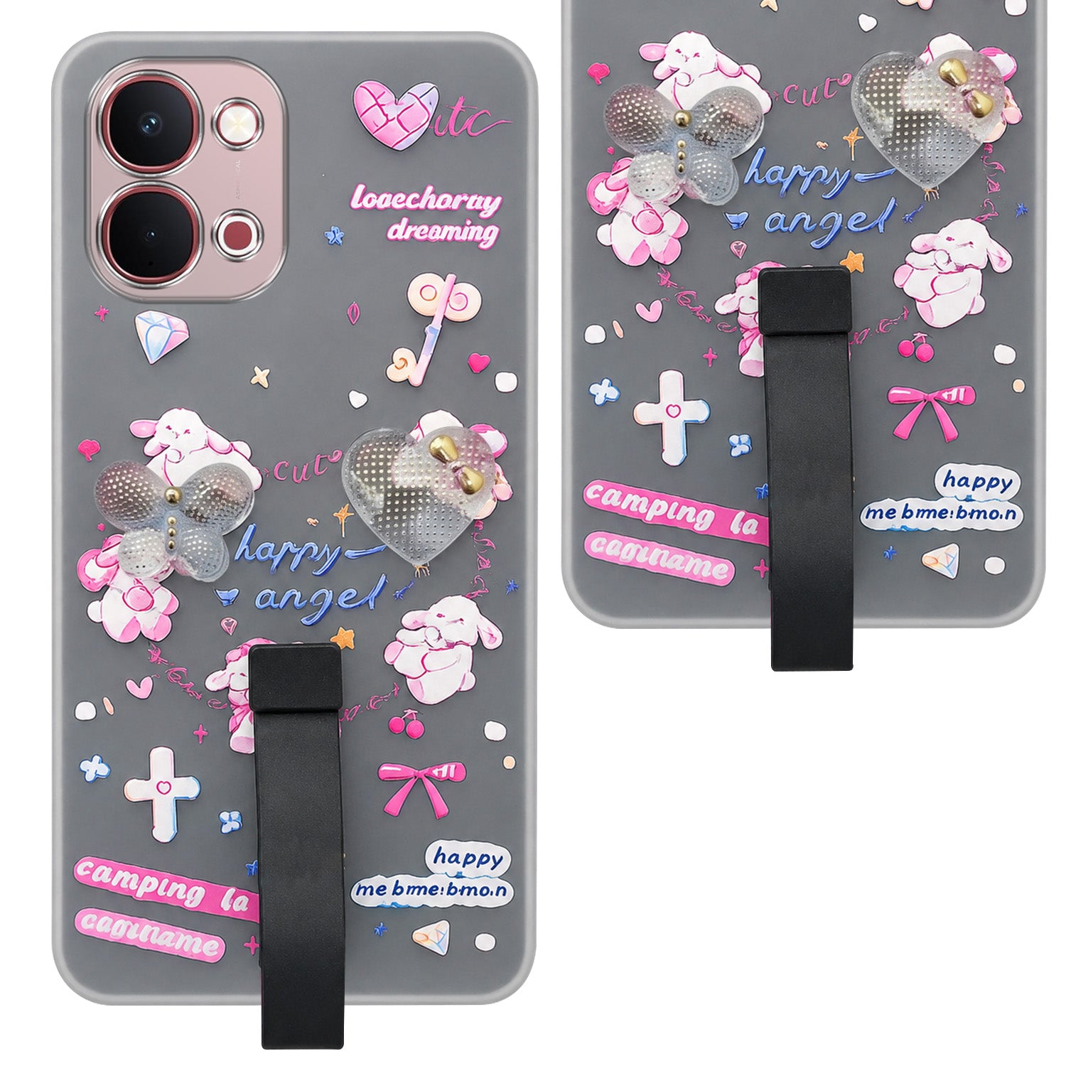 For Vivo Y51 Pro 5G | Vivo T5x Back Cover Case (3D Cute Heart Strap Holder | Camera Protection | Designer Girls Print)