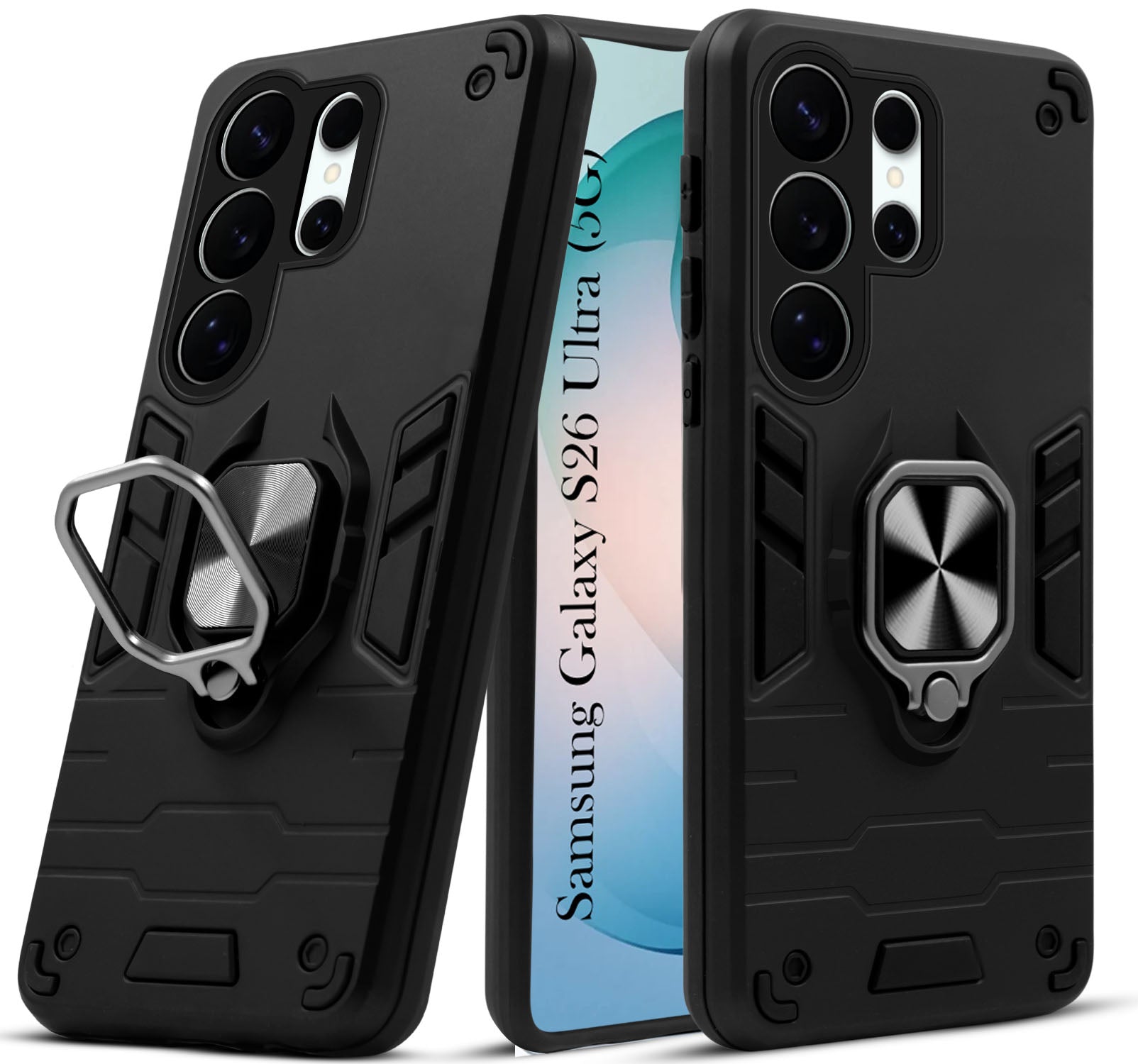 For Samsung Galaxy S26 Ultra Hybrid Armor Back Cover Case (Shockproof Dual Layer Polycarbonate |Ring Holder Kickstand)