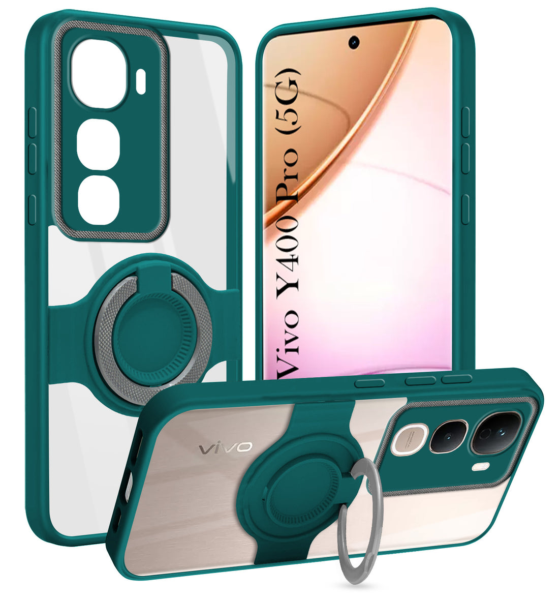 For Vivo Y400 Pro Back Cover Case with stand (Built-in Ring Holder Kickstand | Lifetime Anti Yellow | Camera Protection)