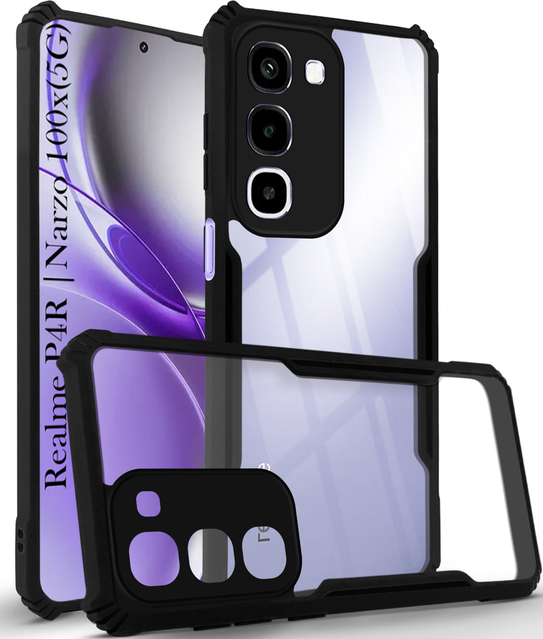 For Realme P4R 5G | Realme Narzo 100X 5G Back Cover Case Hybrid (Shockproof with Polycarbonate Clear Panel | Professional Black)