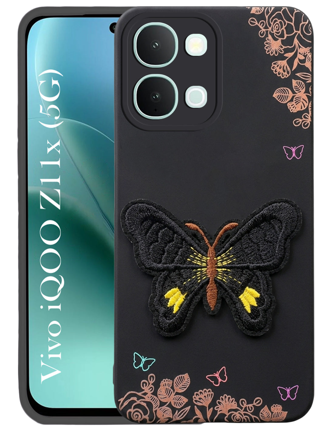 For Vivo iQOO Z11x 5G Back Cover Case (Soft Butterfly Embroidery | Women Teen Girls | Camera Protection| Matte Silicone)
