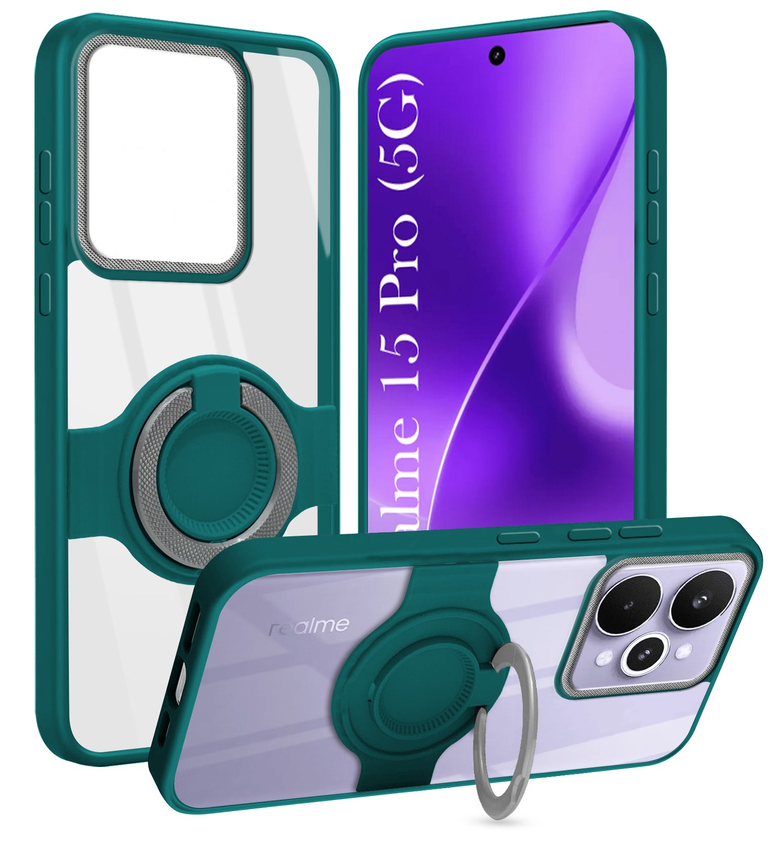 For Realme 15 Pro Back Cover Case with stand (Built-in Ring Holder Kickstand | Lifetime Anti Yellow | Camera Protection)