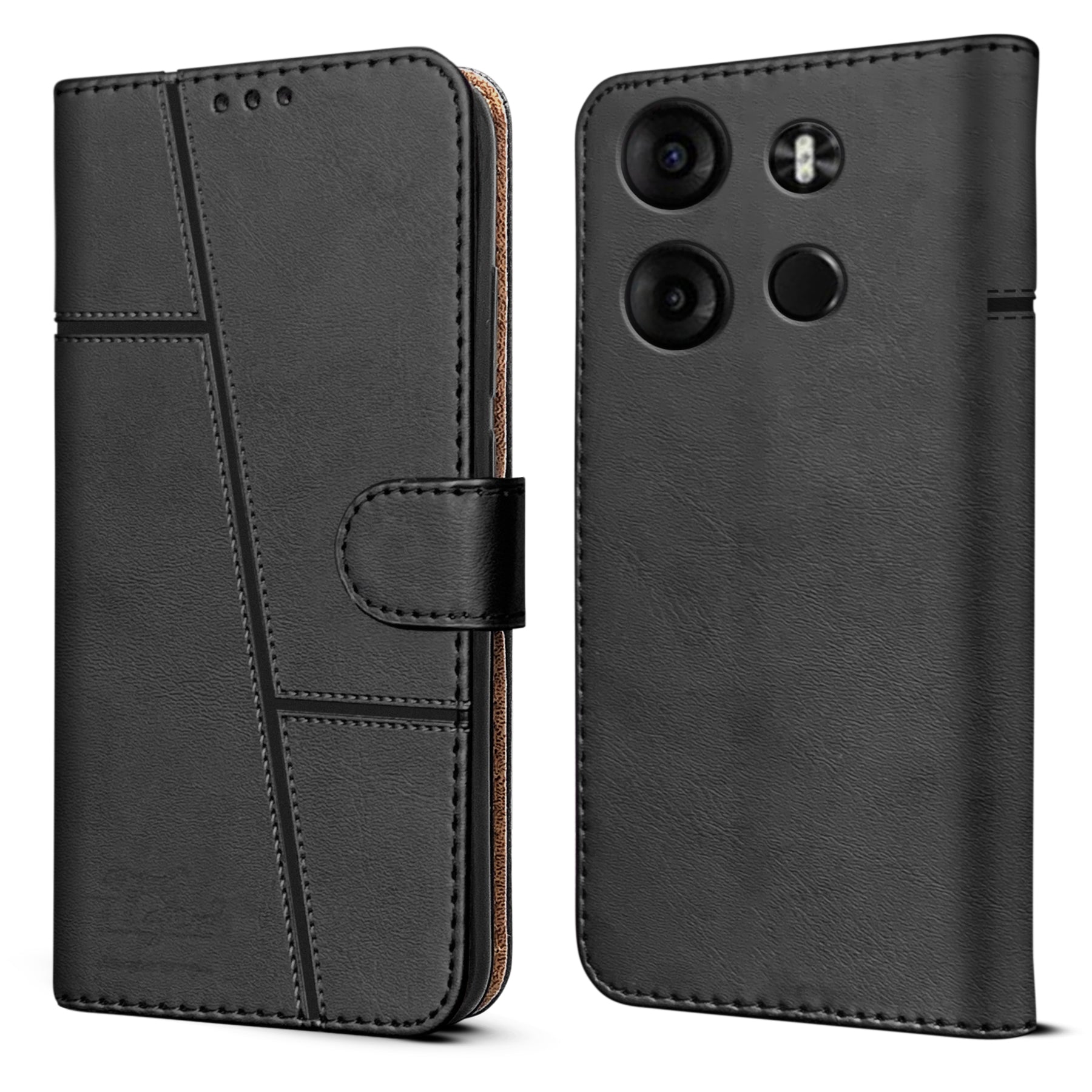 For Tecno Spark Go 2023 Flip Cover Case (Stitched Leather with Magnetic Closure)