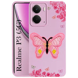 For Realme P3 Back Cover Case (Soft Butterfly Embroidery | Women Teen Girls | Camera Protection| Matte Silicone)