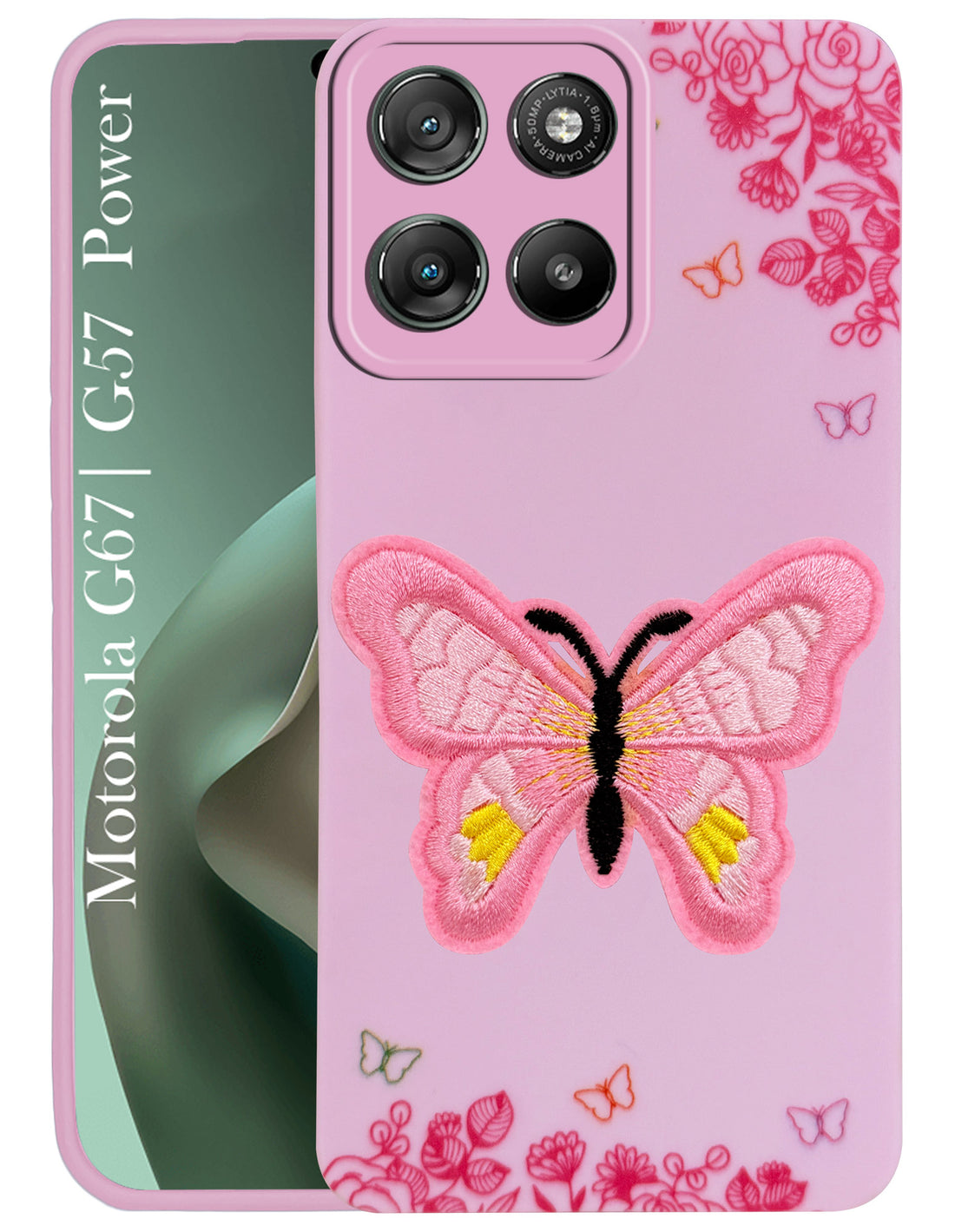 For Motorola Moto G67 Power | G57 Power Back Cover Case (Soft Butterfly Embroidery | Women Teen Girls | Camera Protection| Matte Silicone)