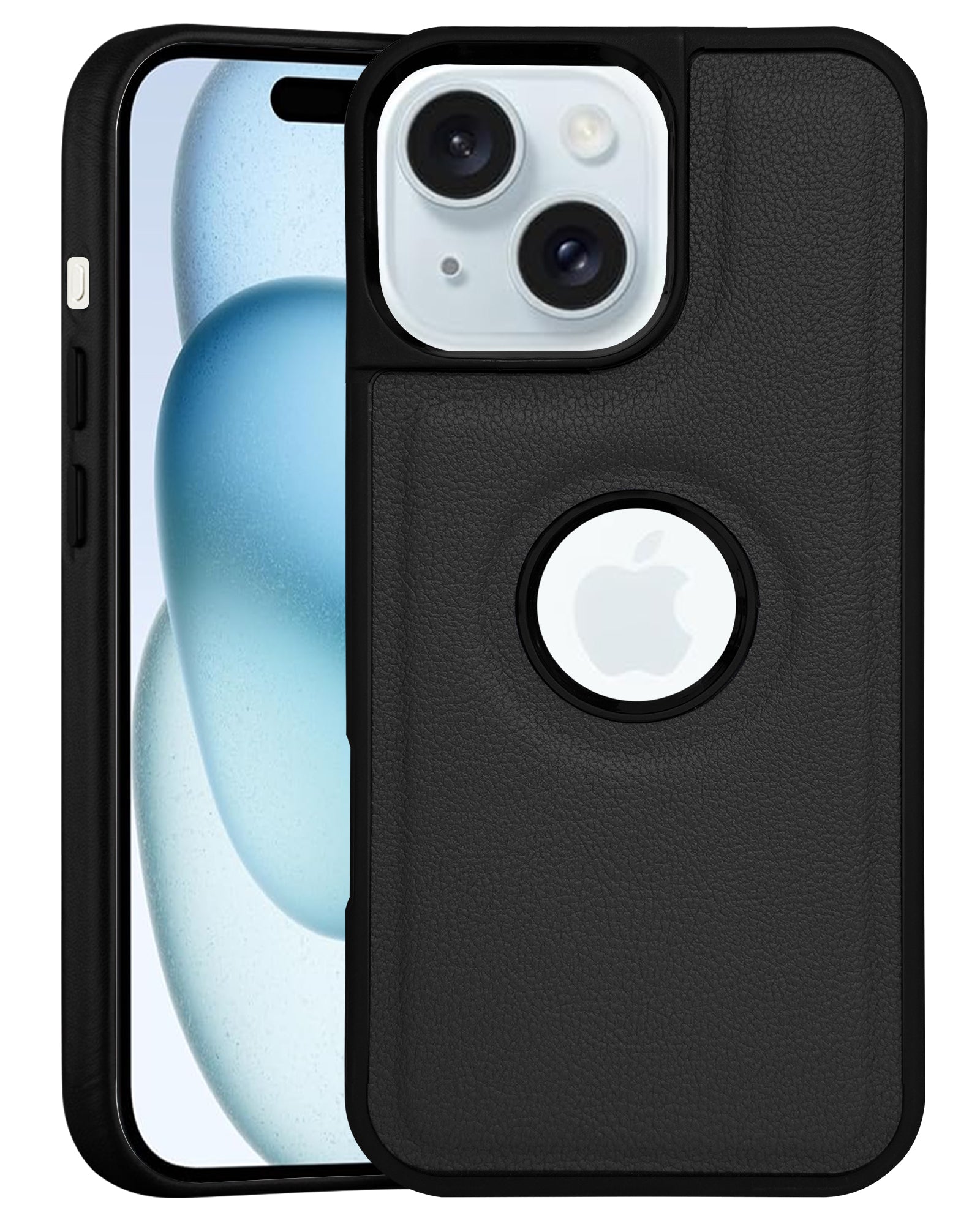 For Apple iPhone 15 Back Cover Case (Minimalist Design Stitched Leather | Shockproof Raised Edges for Camera & Screen Protection)