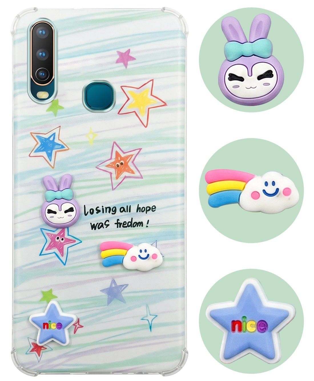 For Vivo U10 Back Cover Case (3D Cute Cartoons | Hard Back Side Soft | Matte Premium Finish | HD Printing)