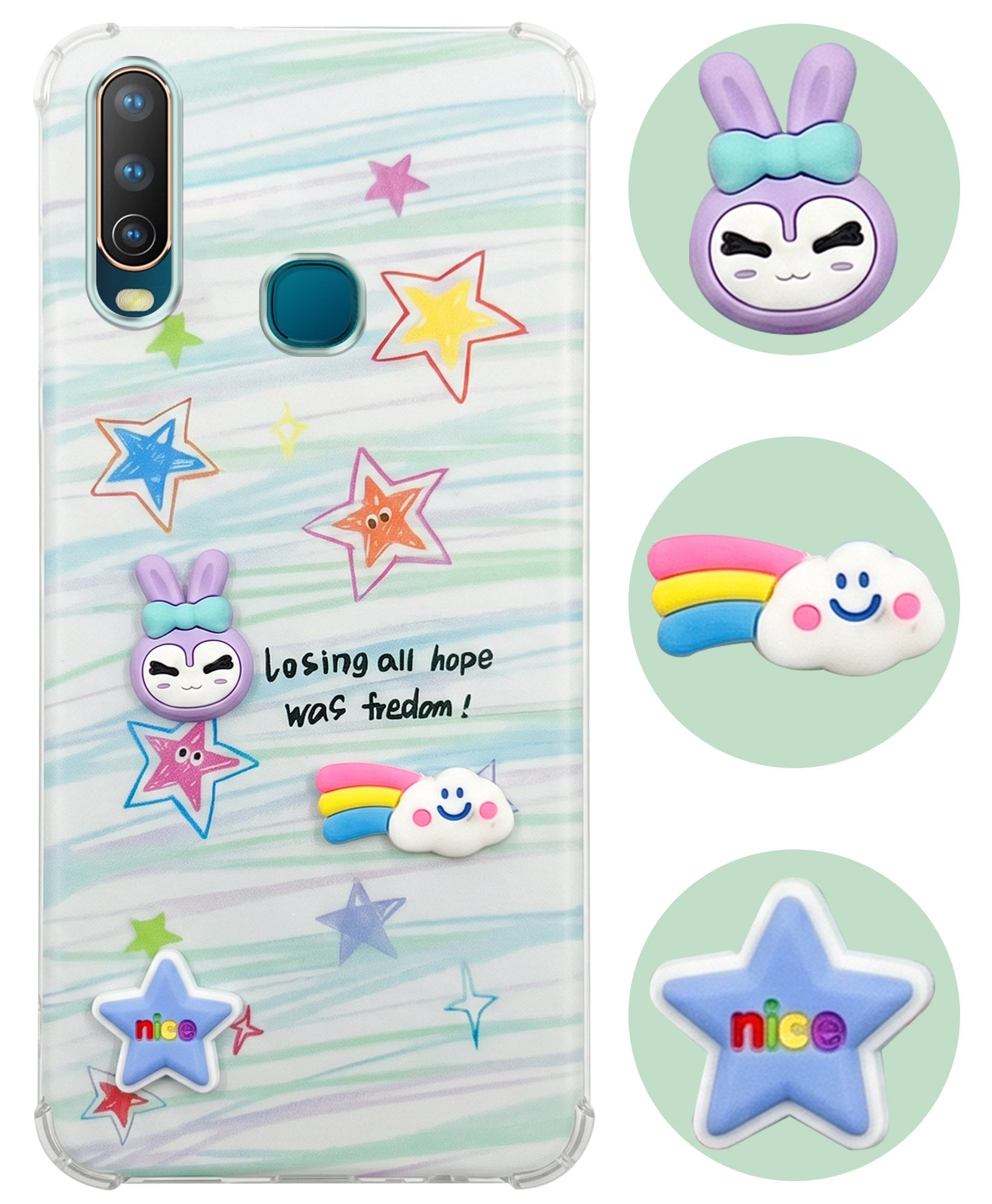 For Vivo U10 Back Cover Case (3D Cute Cartoons | Hard Back Side Soft | Matte Premium Finish | HD Printing)