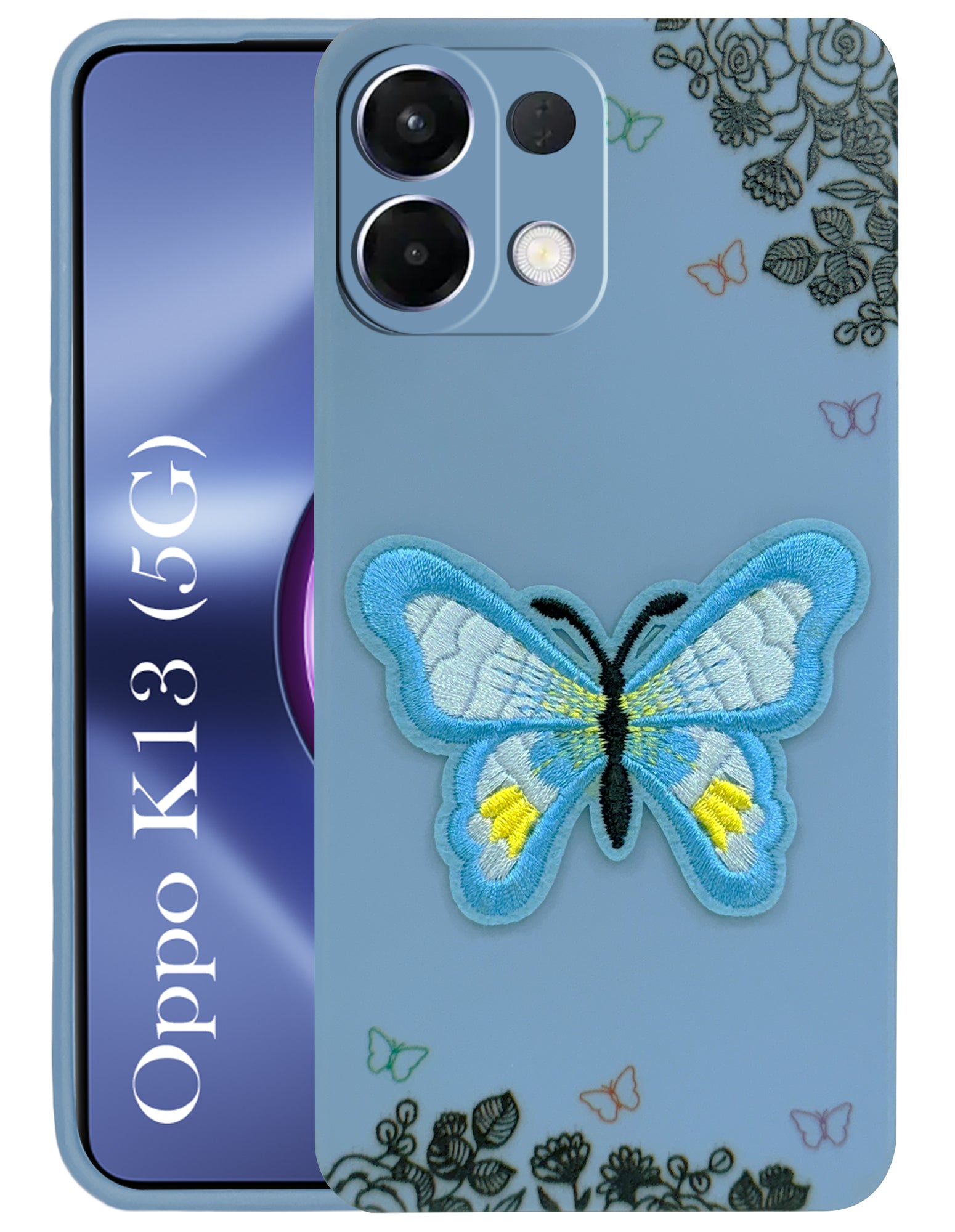 For Oppo K13 Back Cover Case (Soft Butterfly Embroidery | Women Teen Girls | Camera Protection| Matte Silicone)