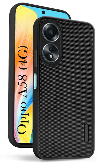 For Oppo A58 4G Back Cover Case ( Textured Grip Design | Camera Protetion | Slim and Light Weight | Soft Touch and Feel | Black )
