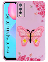 For Vivo Y12s | Y11s | Y12G Back Cover Case (Soft Butterfly Embroidery | Women Teen Girls | Camera Protection| Matte Silicone)