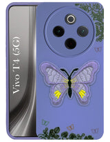 For Vivo T4 Back Cover Case (Soft Butterfly Embroidery | Women Teen Girls | Camera Protection| Matte Silicone)