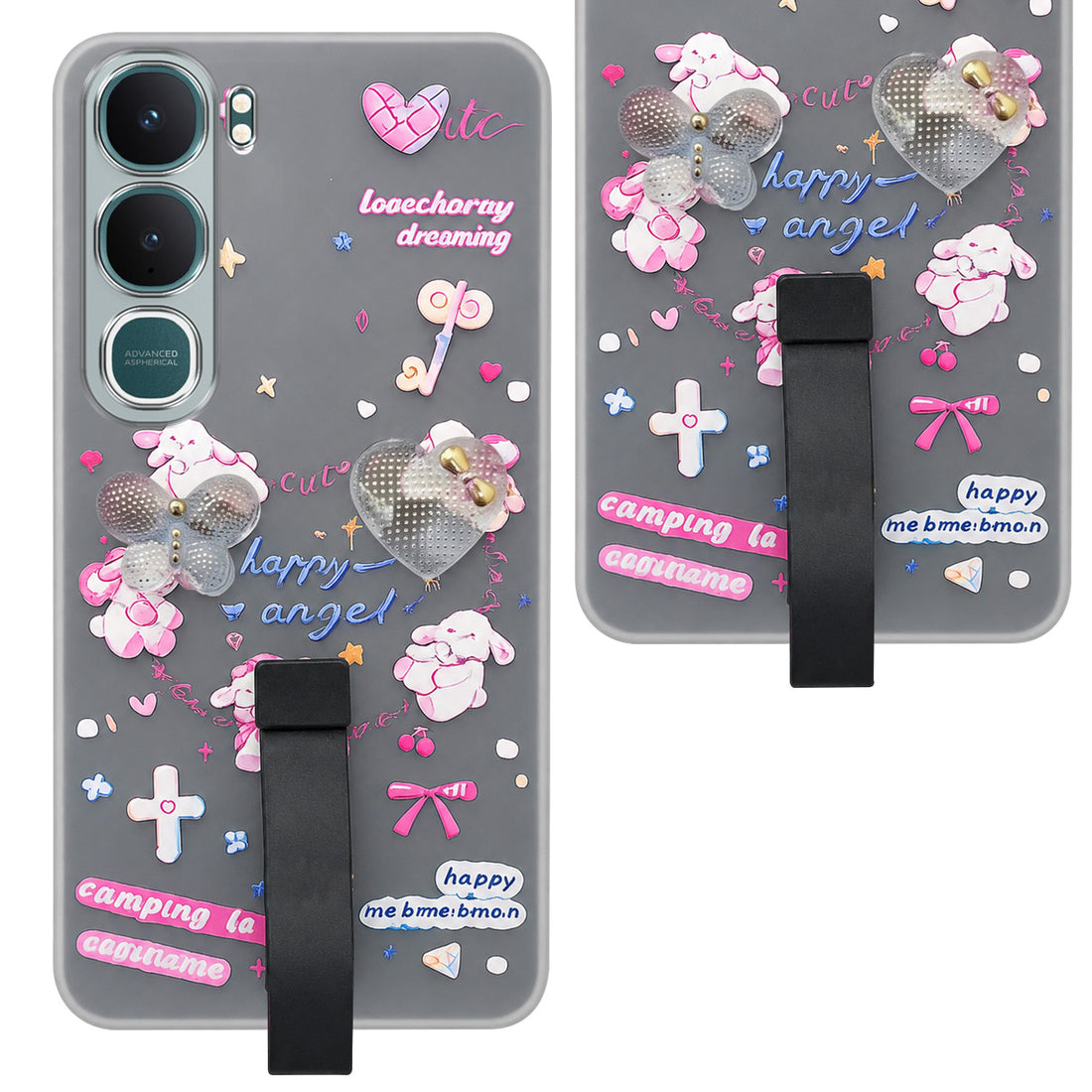 For Vivo Y31 5G Back Cover Case (3D Cute Heart Strap Holder | Camera Protection | Designer Girls Print)