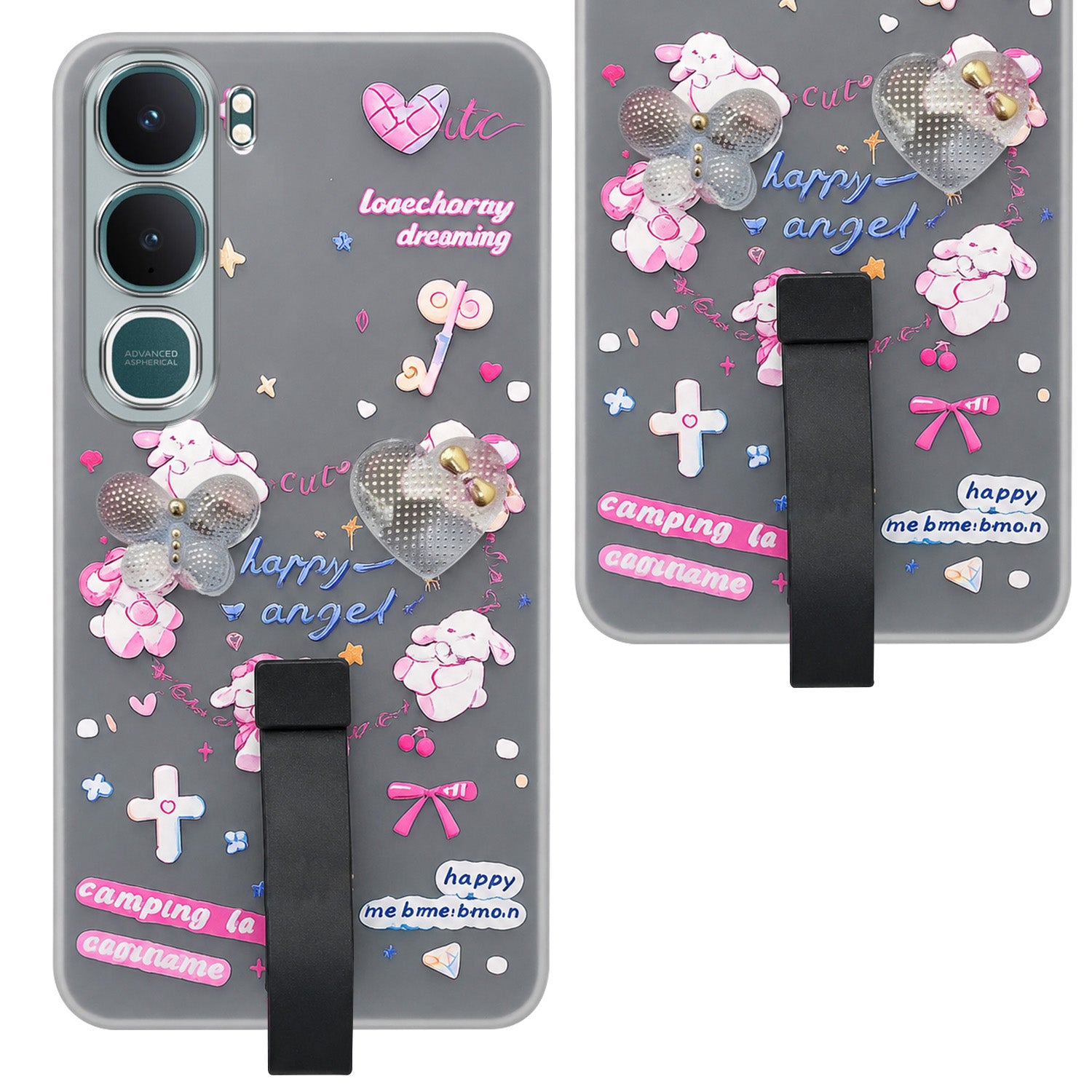 For Vivo Y31 5G Back Cover Case (3D Cute Heart Strap Holder | Camera Protection | Designer Girls Print)