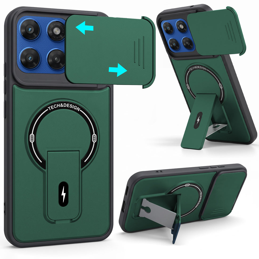For Motorola Moto G67 Power | G57 Power Back Case Cover Metallic (Hybrid Armor Kickstand | Sliding Shutter Camera Protection | MagSafe Compatible)