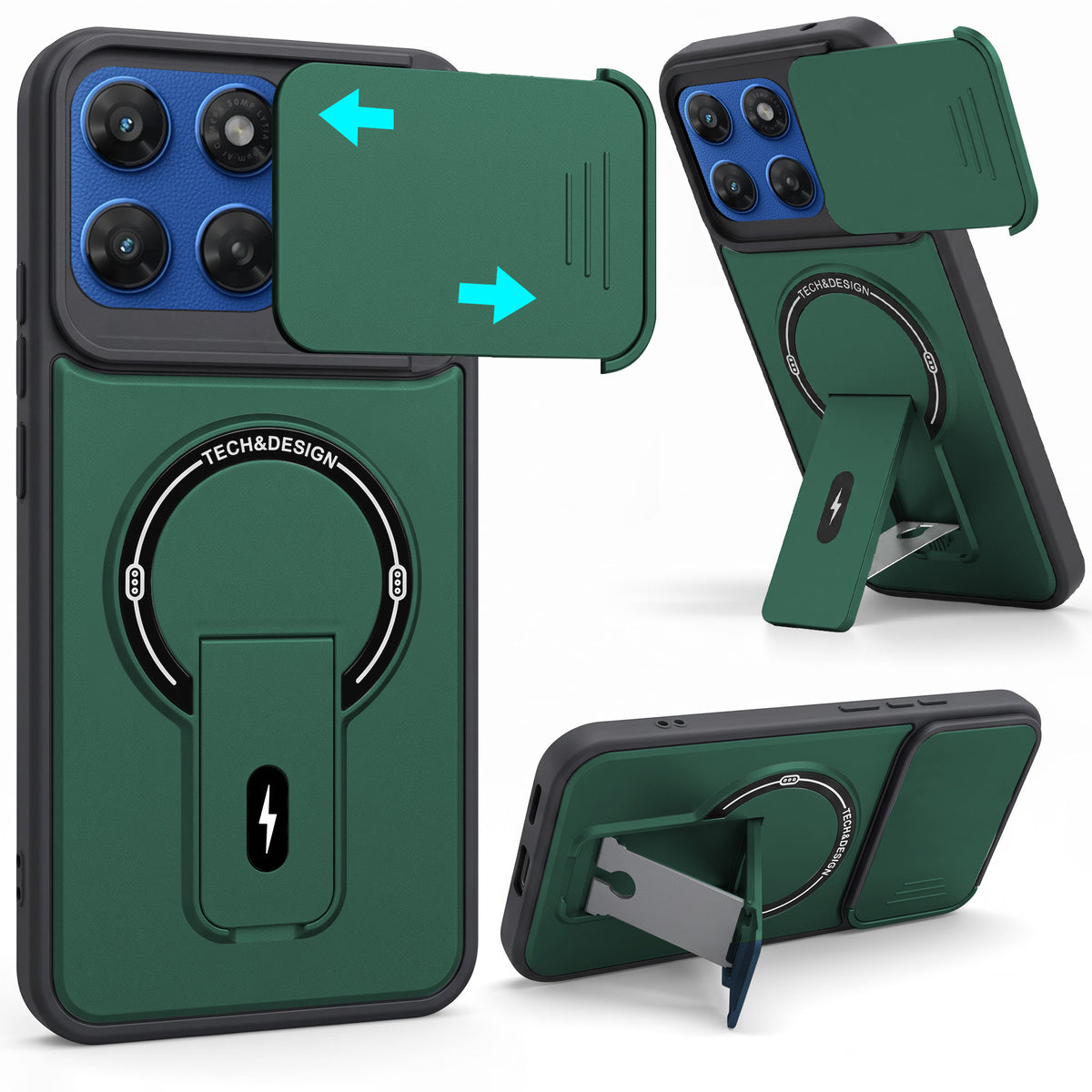 For Motorola Moto G67 Power | G57 Power Back Case Cover Metallic (Hybrid Armor Kickstand | Sliding Shutter Camera Protection | MagSafe Compatible)