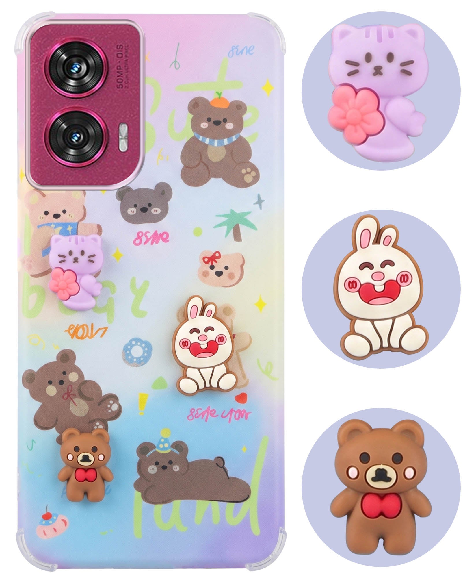 For Motorola Moto Edge 50 Fusion Back Cover Case (3D Cute Cartoons | Hard Back Side Soft | Matte Premium Finish | HD Printing)