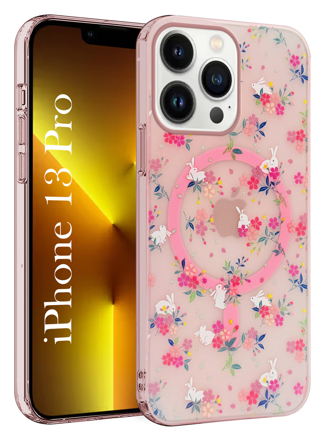 For Apple iPhone 13 Pro Back Cover Case  (Cute Floral Design | Flower Print for Girls | MagSafe Compatible Wireless Charging)