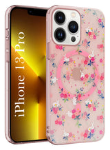 For Apple iPhone 13 Pro Back Cover Case  (Cute Floral Design | Flower Print for Girls | MagSafe Compatible Wireless Charging)