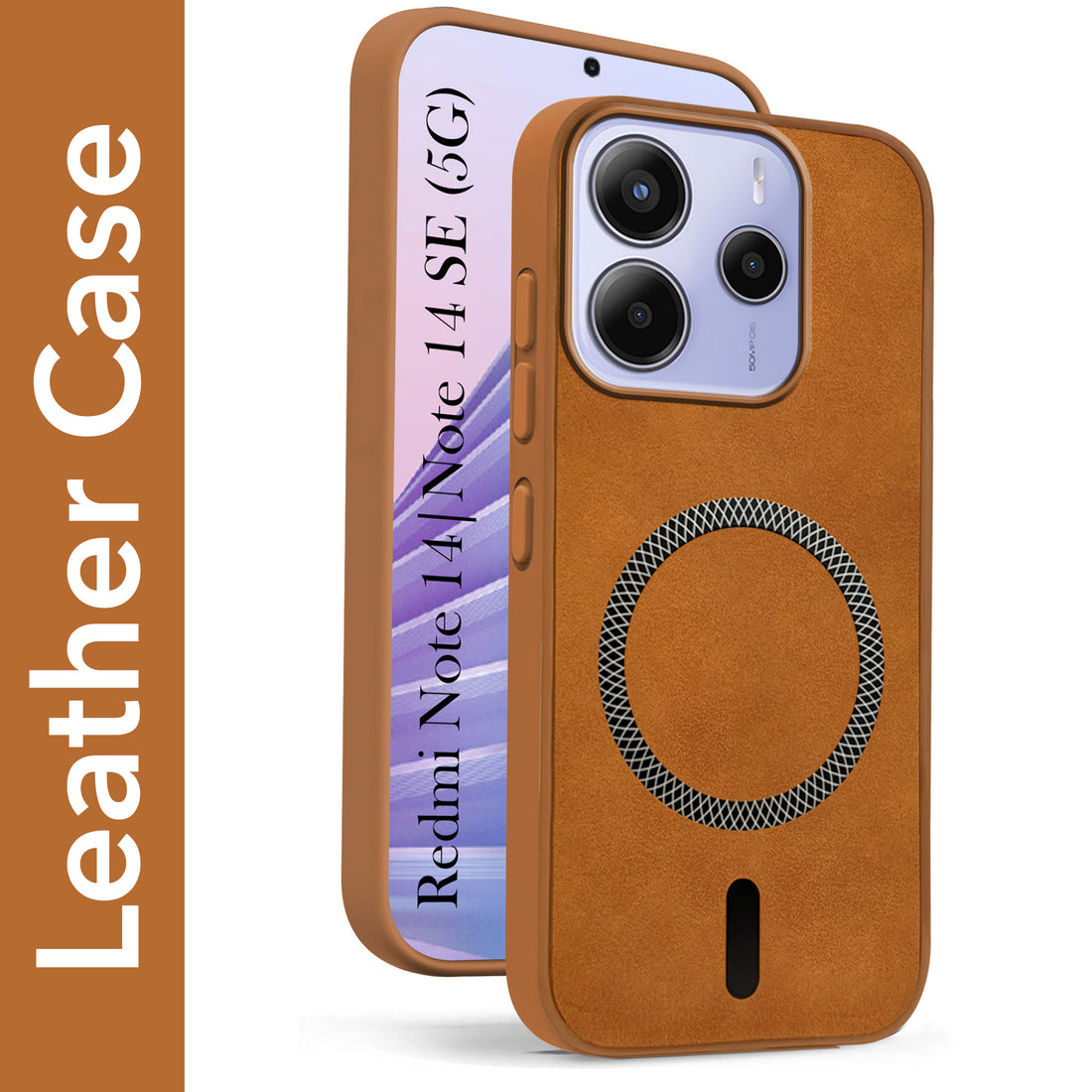 For Redmi Note 14 5G | Redmi Note 14 SE Back Cover Case Leather Finish (MagSafe Compatible Wireless Charging | Soft Touch | Camera Bump Protection)