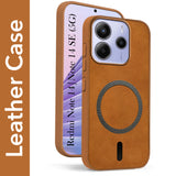 For Redmi Note 14 5G | Redmi Note 14 SE Back Cover Case Leather Finish (MagSafe Compatible Wireless Charging | Soft Touch | Camera Bump Protection)