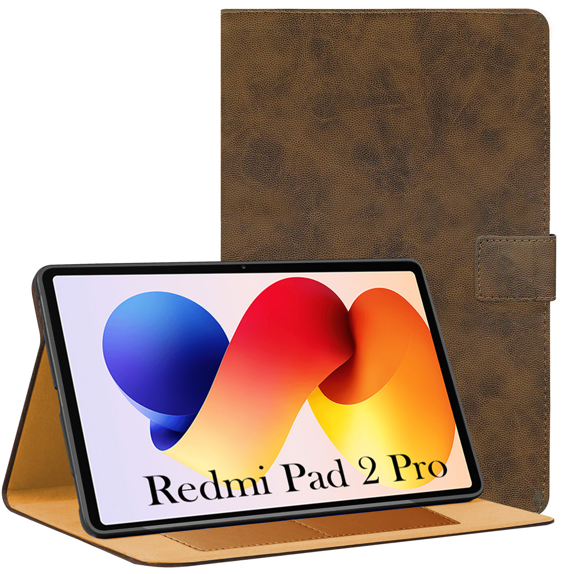 For Redmi Pad 2 Pro 12.1 Inch 25099RP13G/2509BRP2DG Flip Cover Folio Cover (PU Leather | Multi-Angle Smart Stand | Card Storage Slots | Silicone Back Pouch)