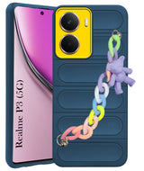 For Realme P3 Back Cover Case (Wrist Hanging Chain | Teddy Bracelet Charms | Matte Liquid Silicone | Camera Protection Ring)