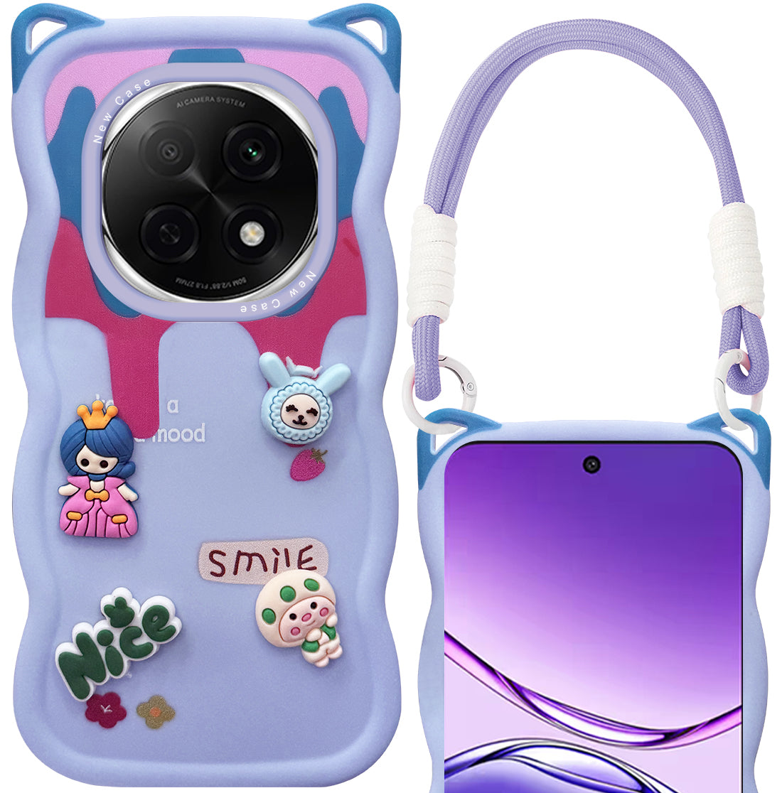 For Oppo F29 Pro Back Case Cover Strap (3D embossed Figures | Strap Holder | 360* Soft Cushion with Camera Bump)