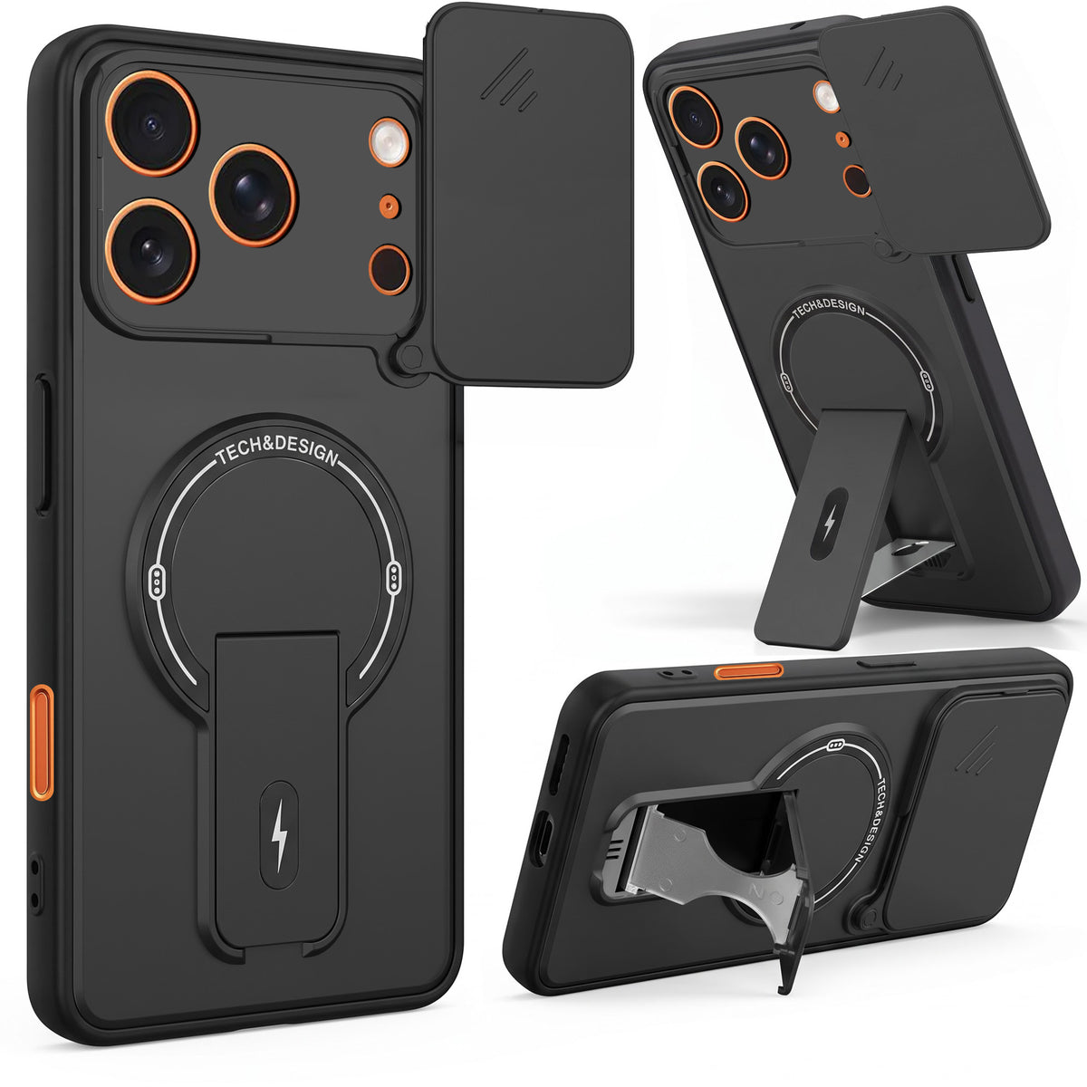For Apple iPhone 17 Pro Max Back Case Cover Metallic (Hybrid Armor Kickstand | Sliding Shutter Camera Protection | MagSafe Compatible)