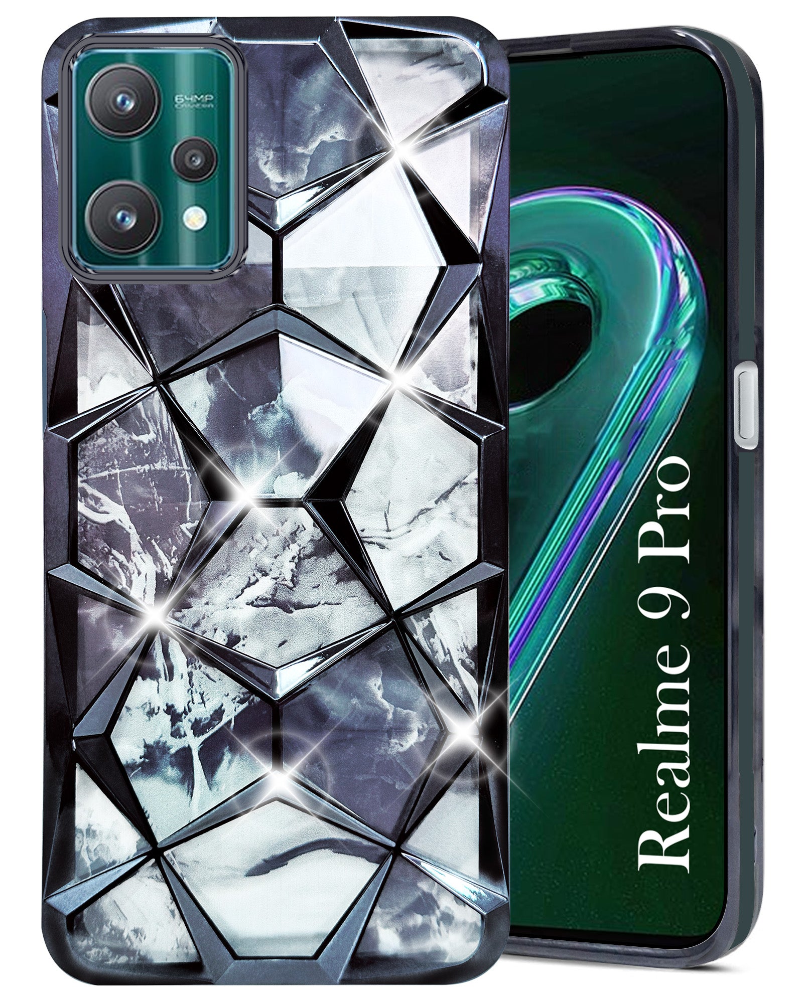 For Realme 9 Pro Back Cover Case ( Dual Design Glitter Sparkle and Detachable Diamond Print Case | Soft and Flexible)