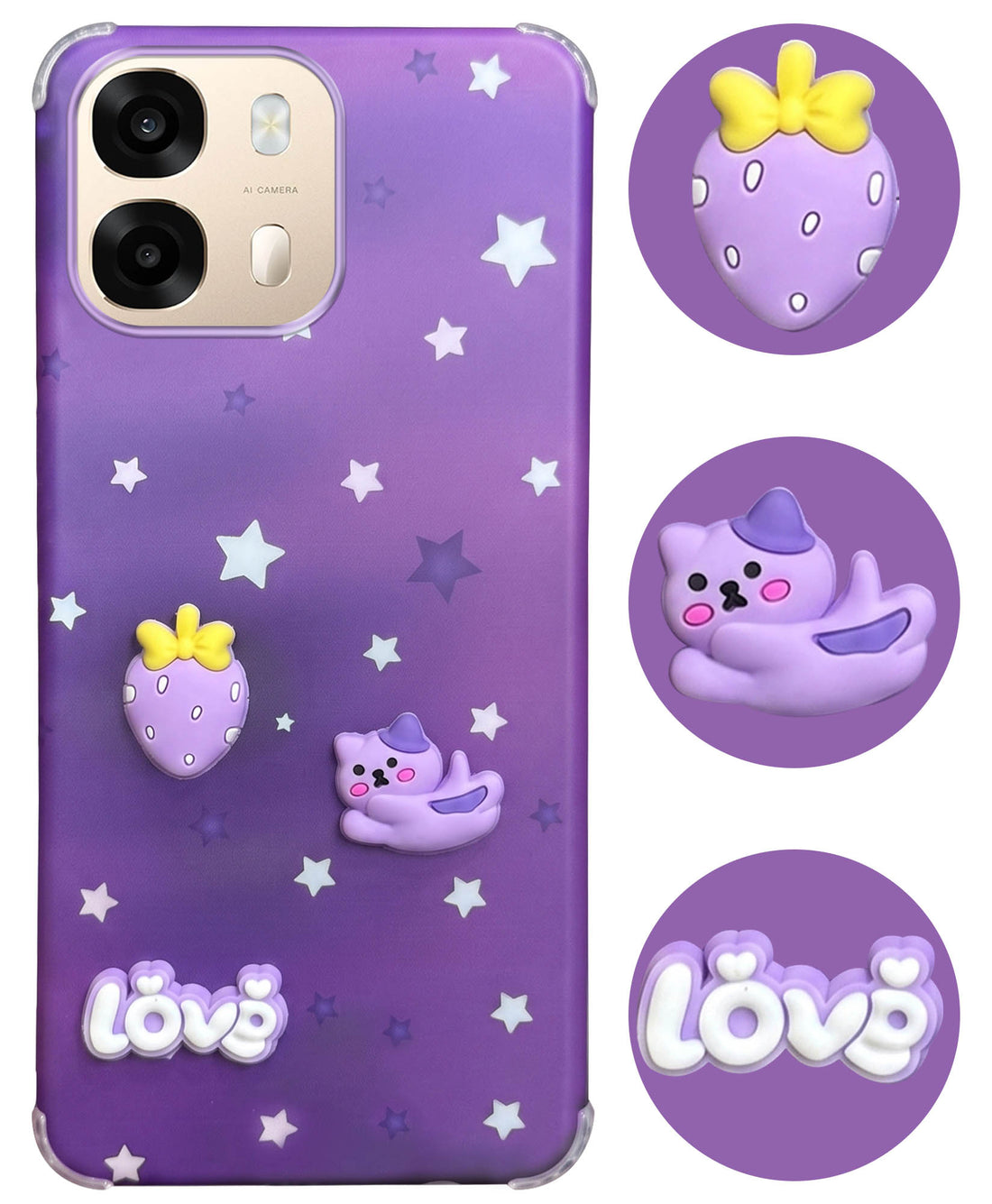 For Oppo A6 Pro Back Cover Case (3D Cute Cartoons | Hard Back Side Soft | Matte Premium Finish | HD Printing)