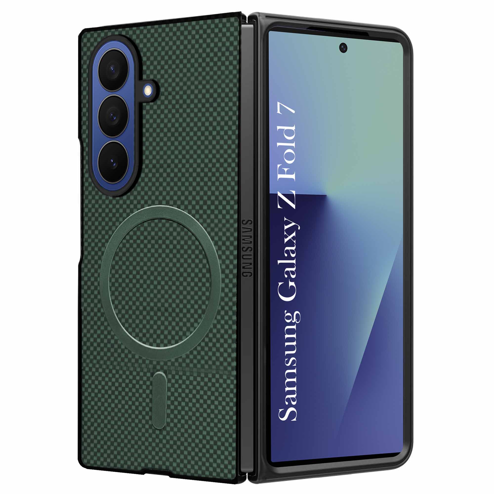 For Samsung Galaxy Z Fold 7 Back Cover Case (MagSafe Wireless Charging Compatible | Hexa Leather Finish | Inside Microfiber Cloth)
