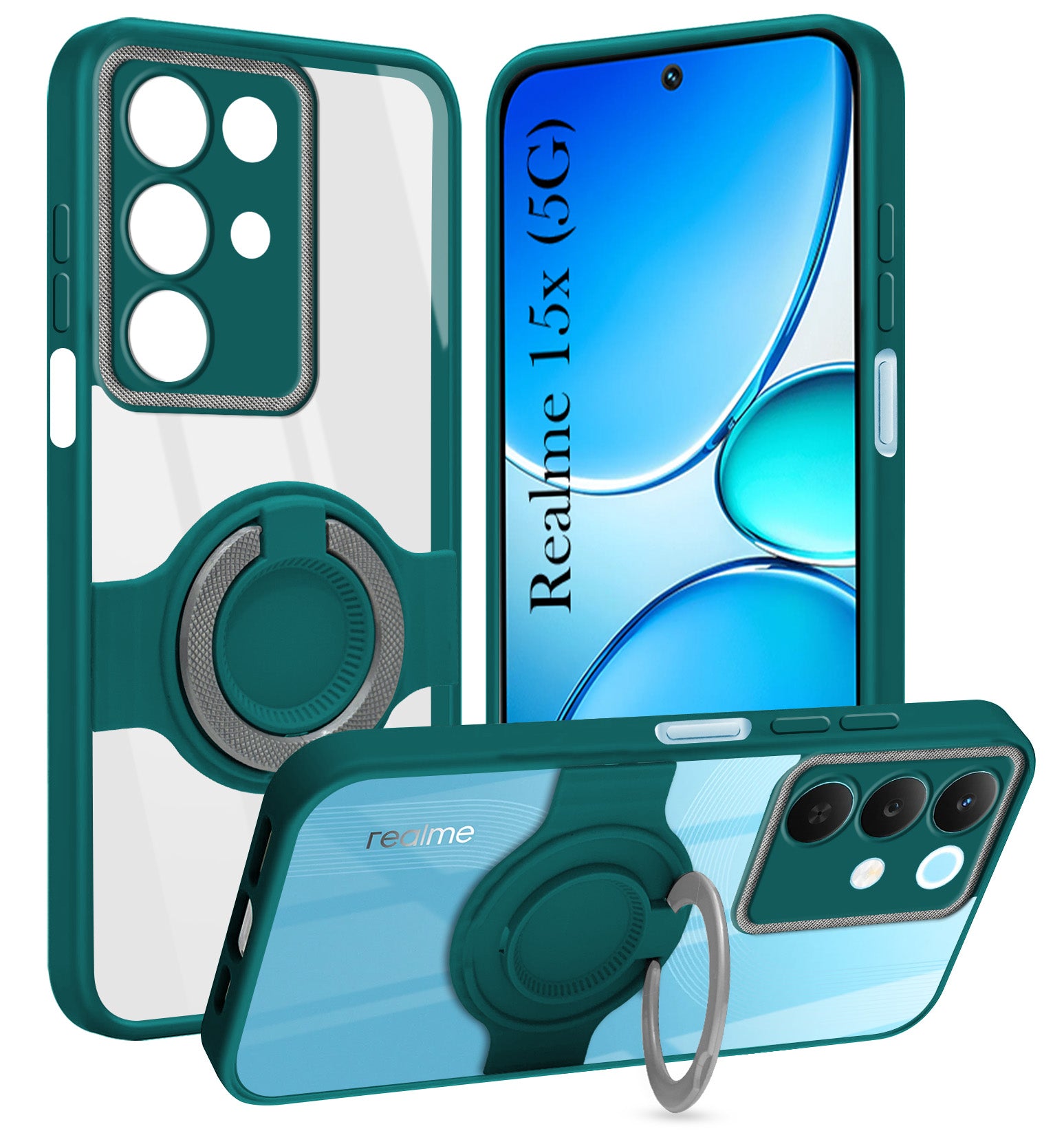 For Realme 15X Back Cover Case with stand (Built-in Ring Holder Kickstand | Lifetime Anti Yellow | Camera Protection)