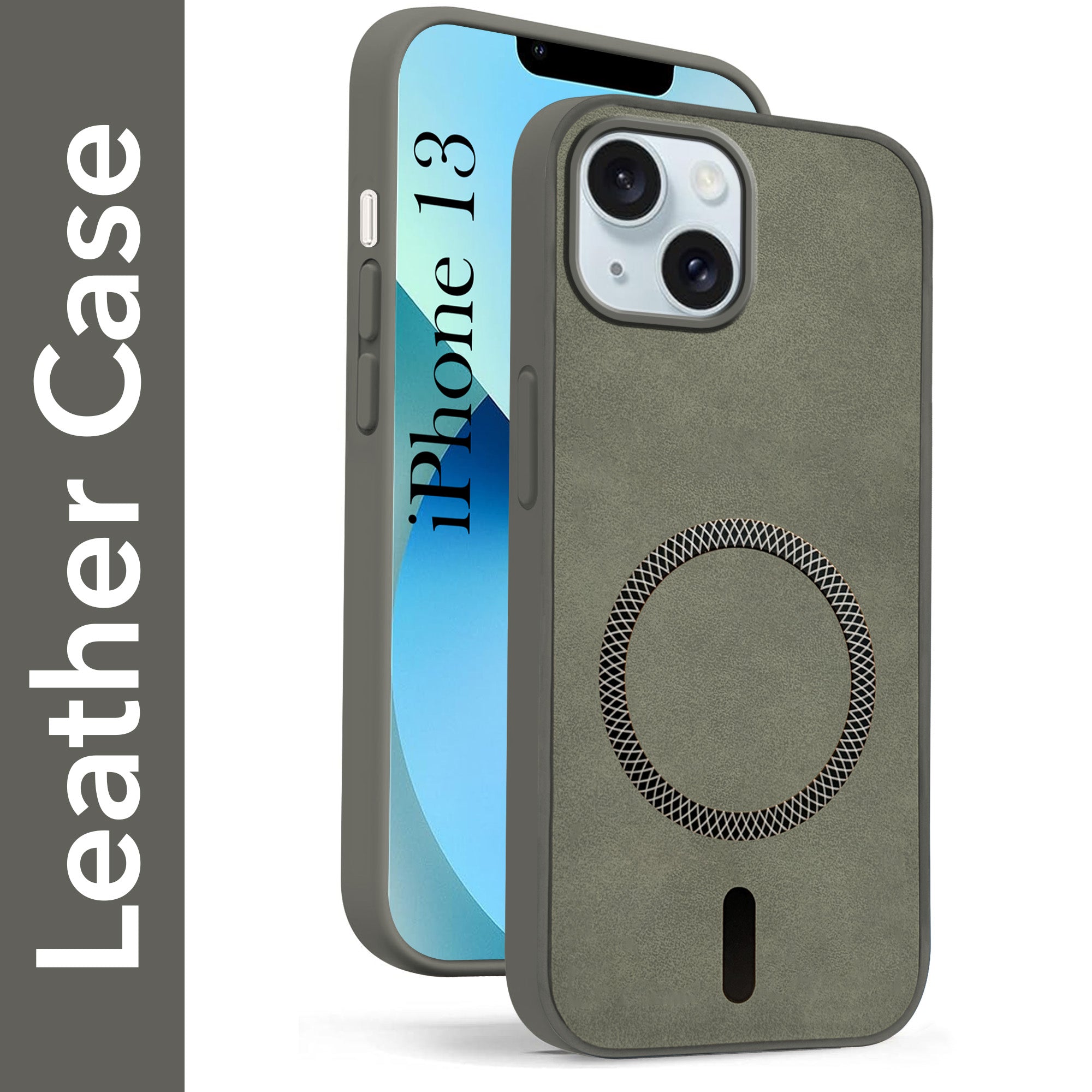 For Apple iPhone 13 Back Cover Case (Sleek Leather Finish | MagSafe Compatible Wireless Charging | Camera Bump Protection)